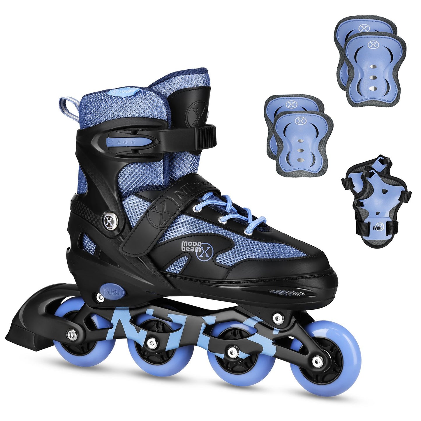 Inline Skates with LED, Protectors, Blue, Size S (31-34)