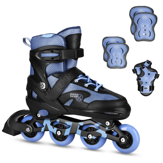Inline Skates with LED, Protectors, Blue, Size S (31-34)