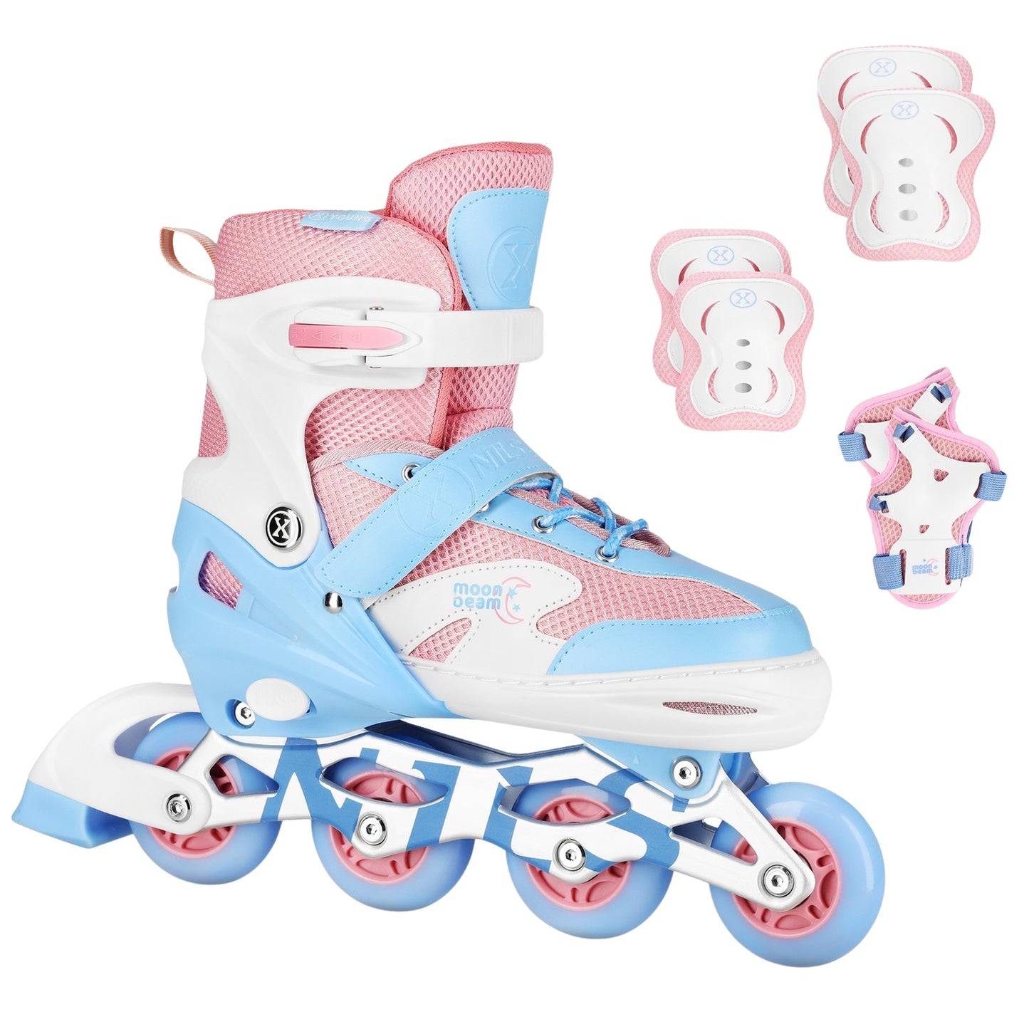 Inline Skates with LED, Protectors, White, Size S (31-34)