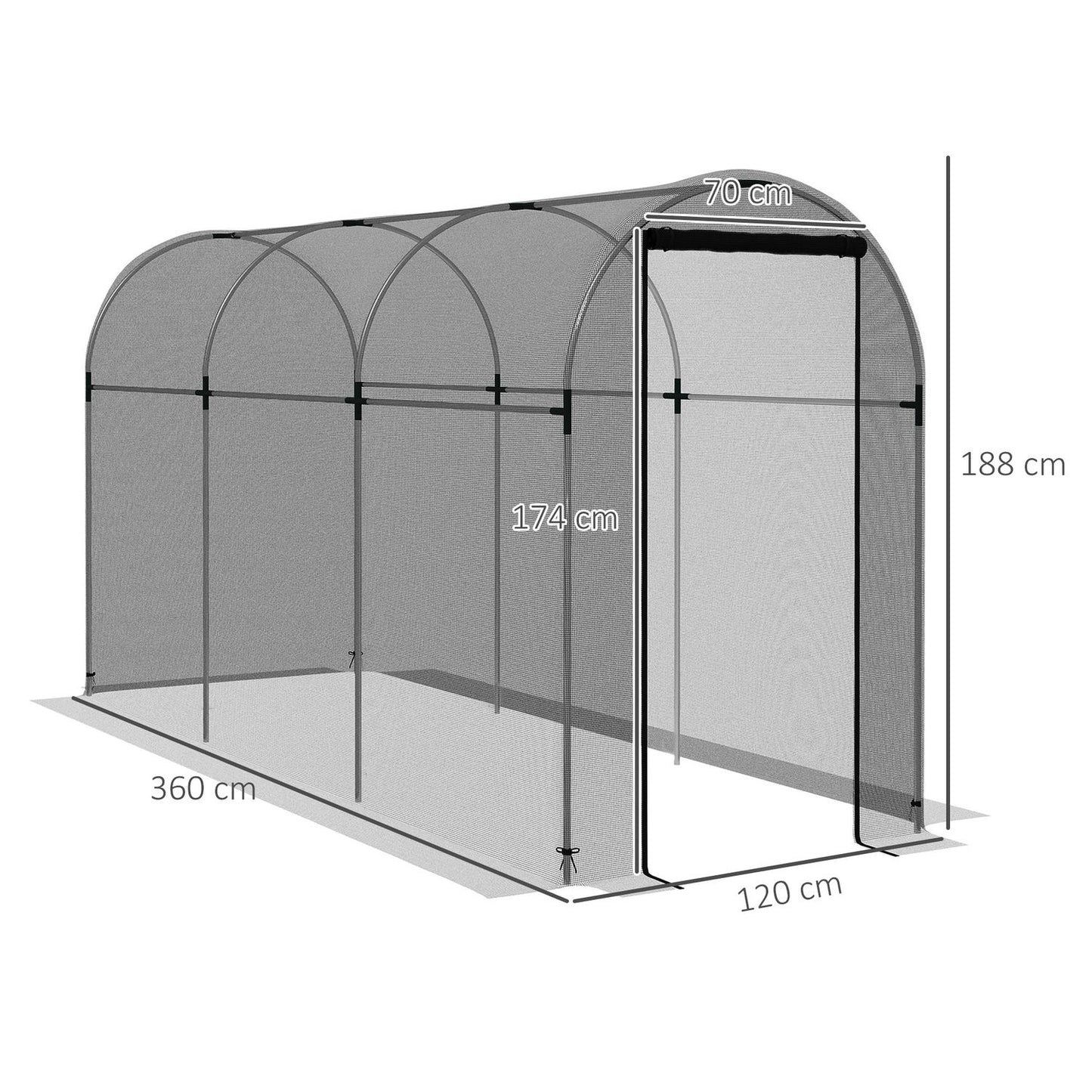 Garden insect protection net with door, 1.2 x 3.6 m, black HDPE