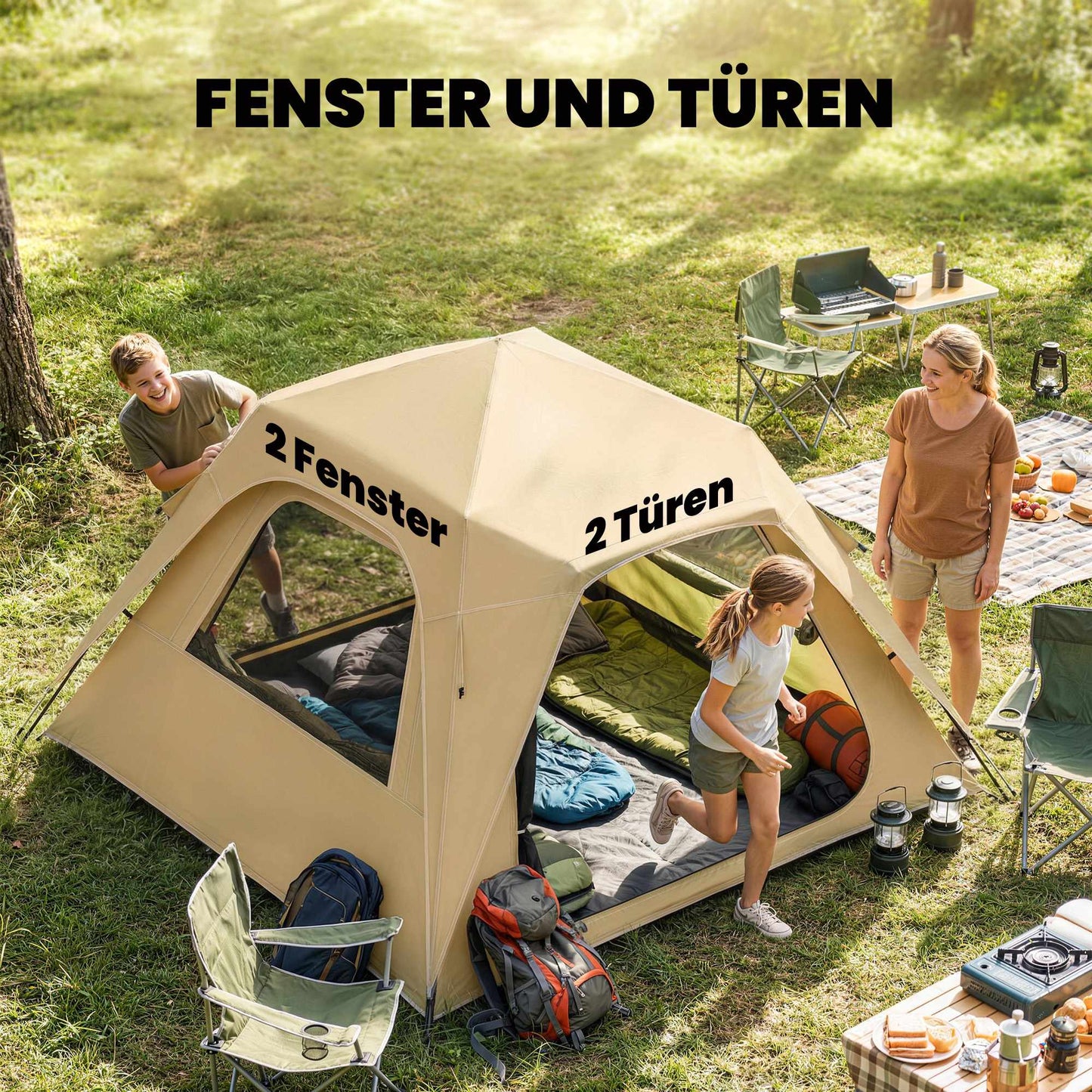 Instant Pop-Up Tent, Waterproof, 2-3 Person, 240x240x160 cm