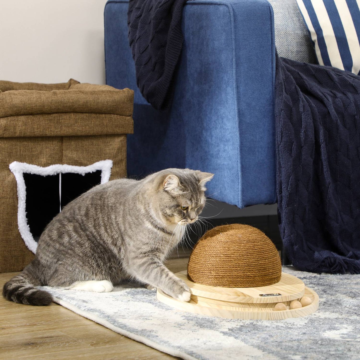 Interactive cat toy - scratching board and marble track