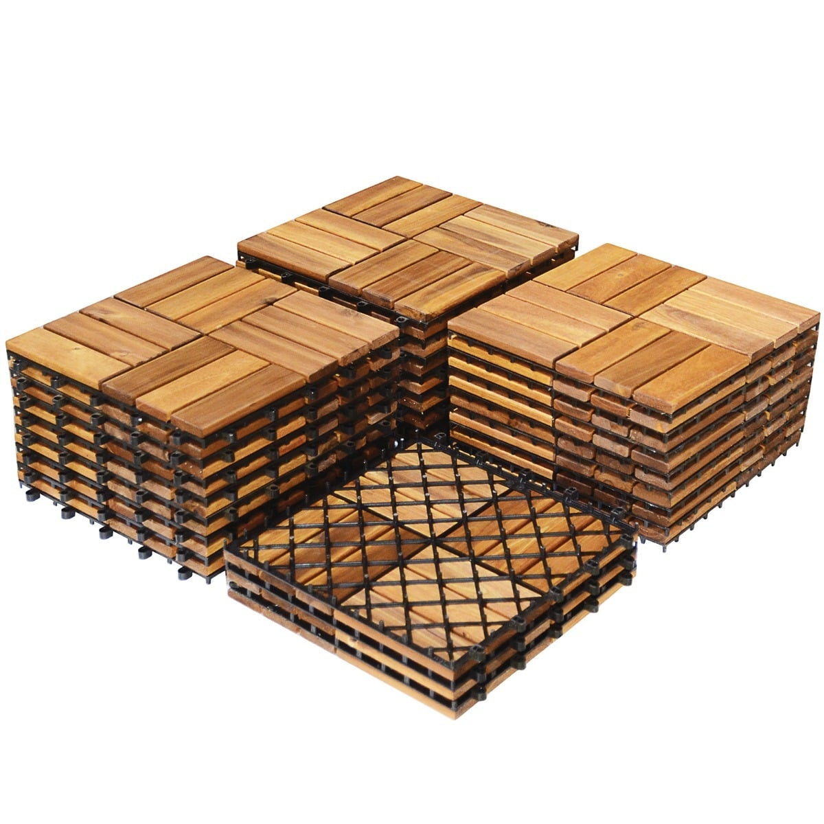 Interlocking Acacia Wood Deck Tiles, 27 Pack, 24,300 cm² Coverage