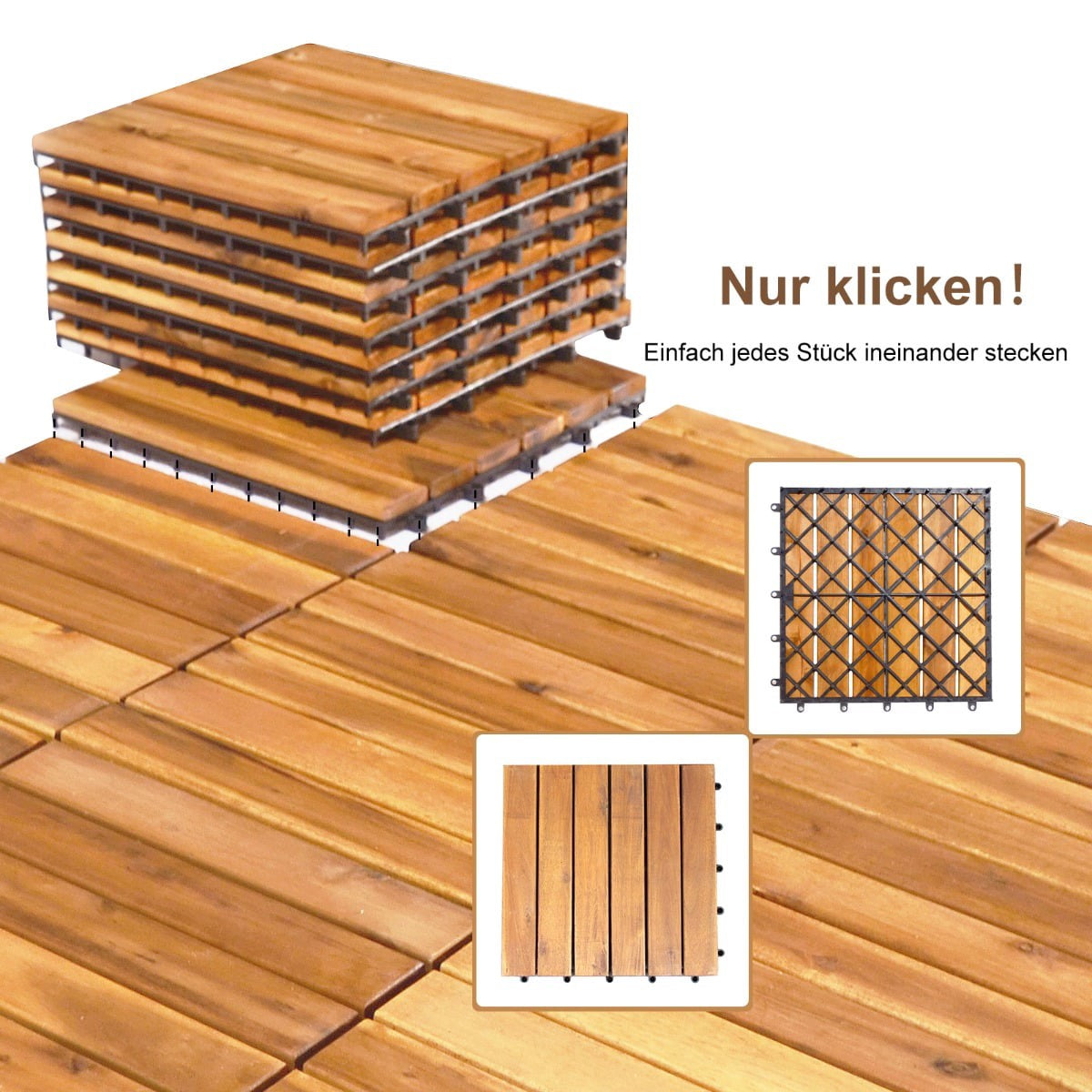 Interlocking Acacia Wood Deck Tiles, 27 Pack, Indoor/Outdoor