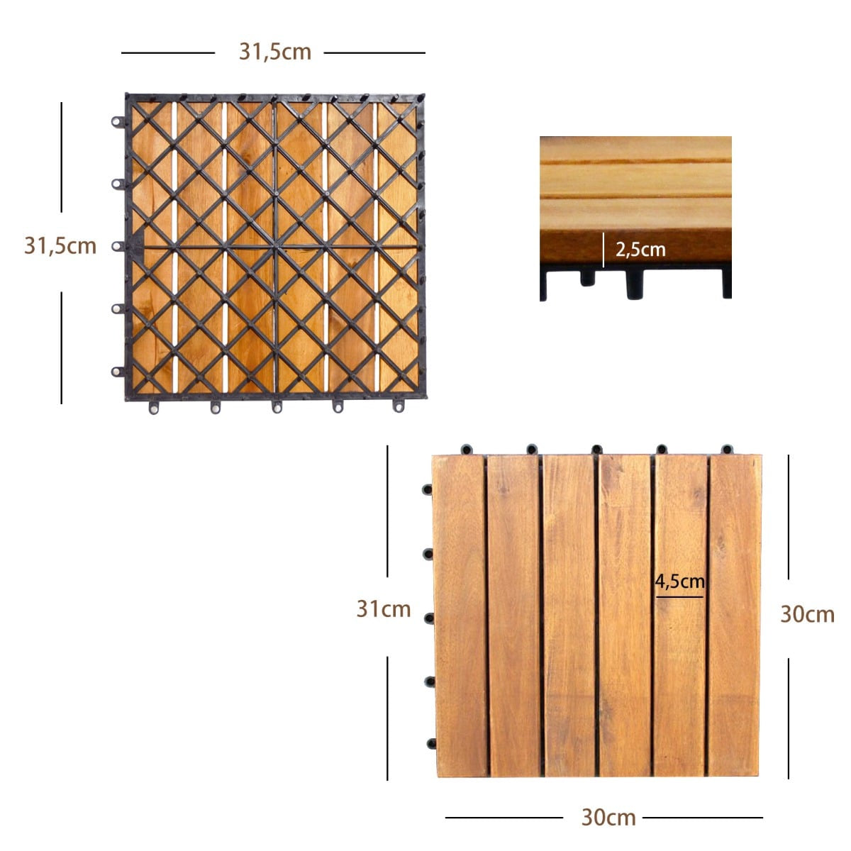 Interlocking Acacia Wood Deck Tiles, 27 Pack, Indoor/Outdoor