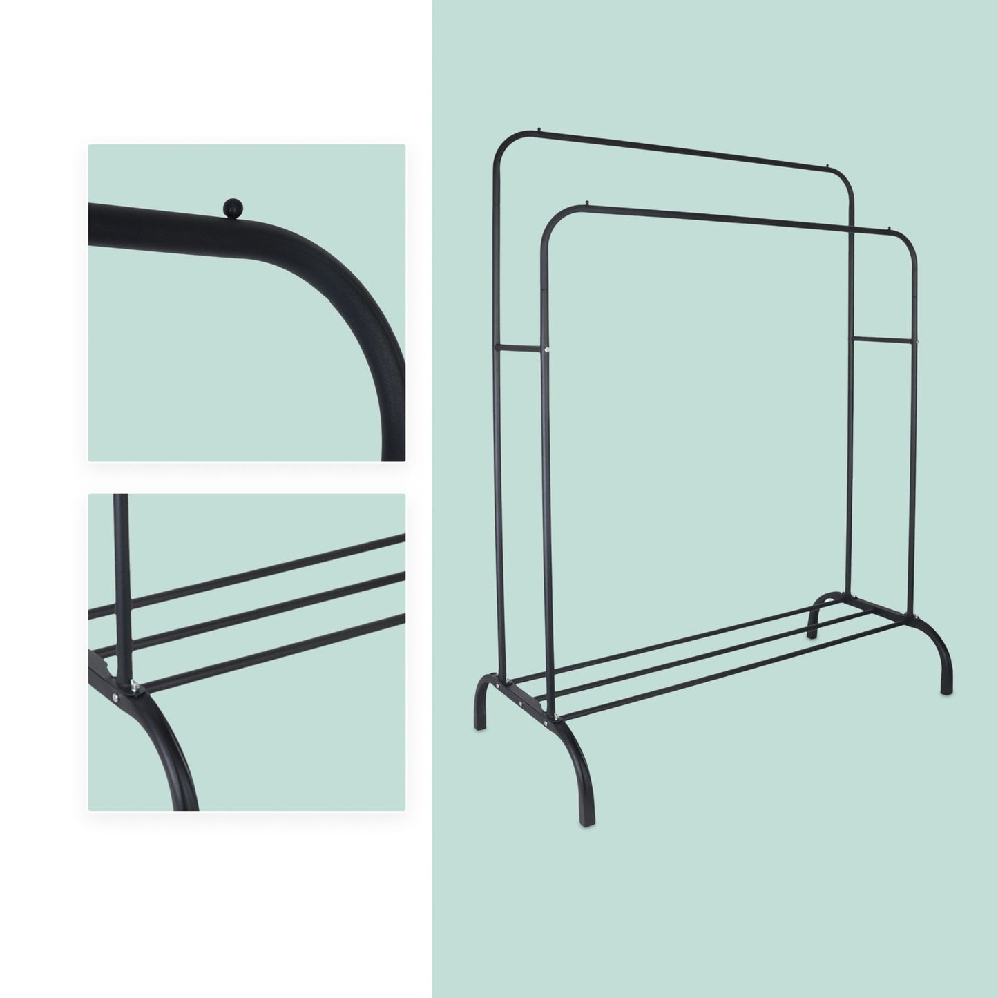 Iron Coat Rack with 2 Bars and Shelf