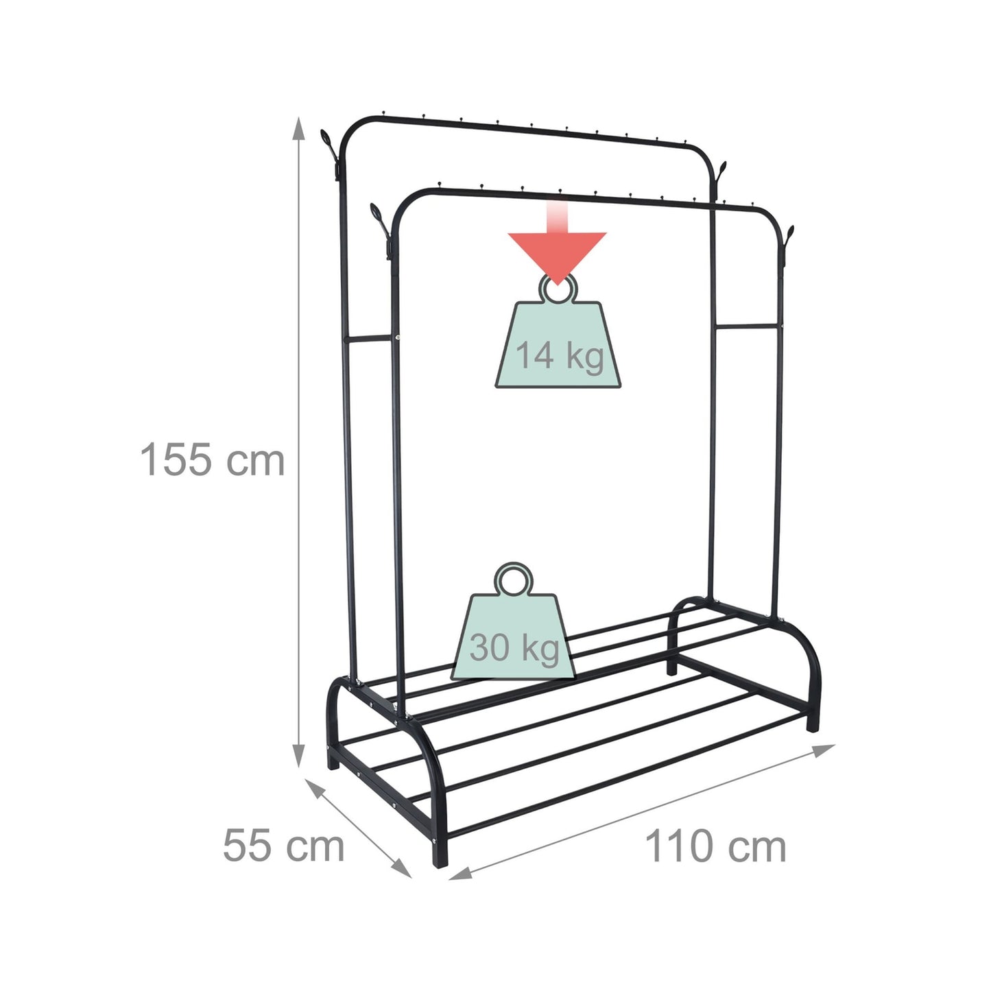 Iron Double Wardrobe with 2 Rods and Shelves