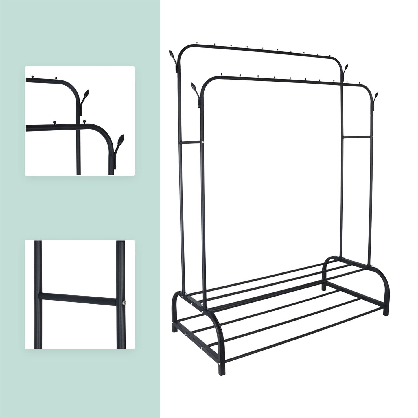Iron Double Wardrobe with 2 Rods and Shelves