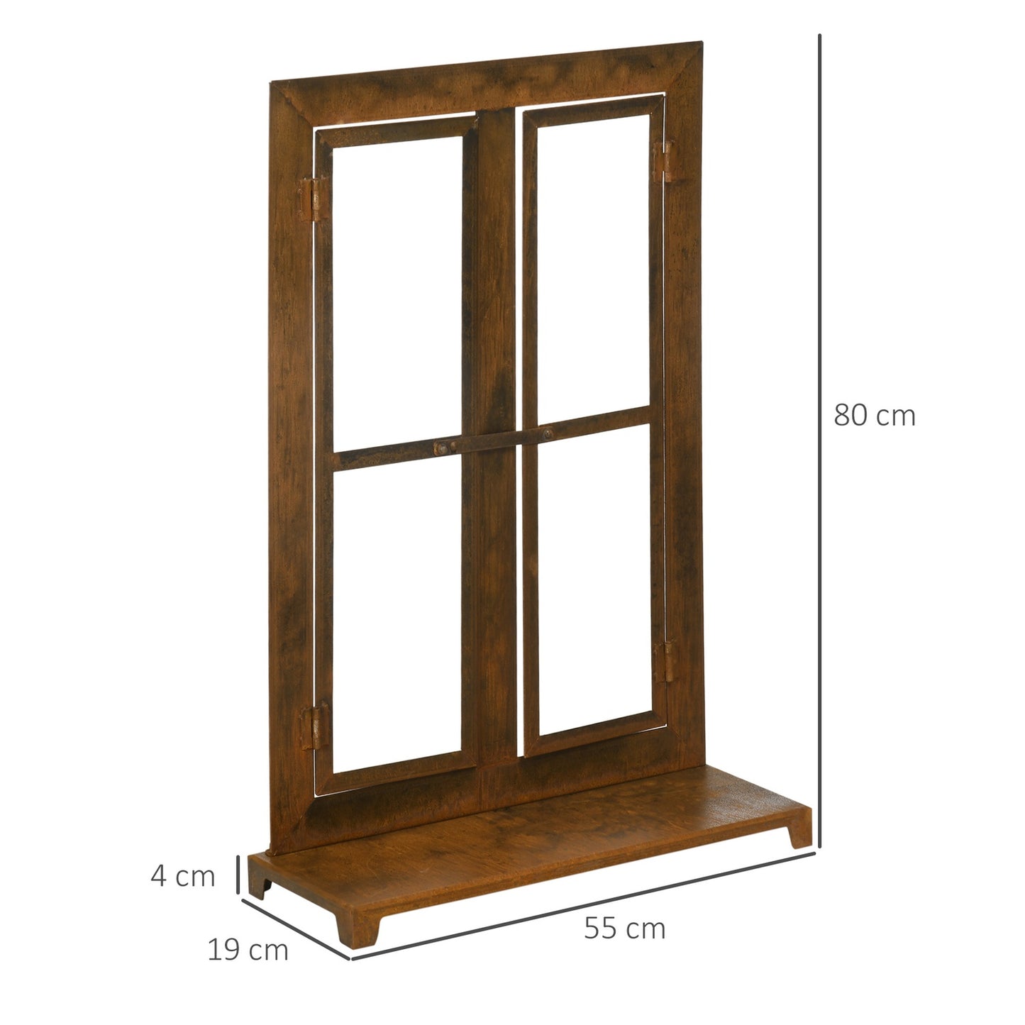 Rustic brown iron window, patina finish, 55x80 cm