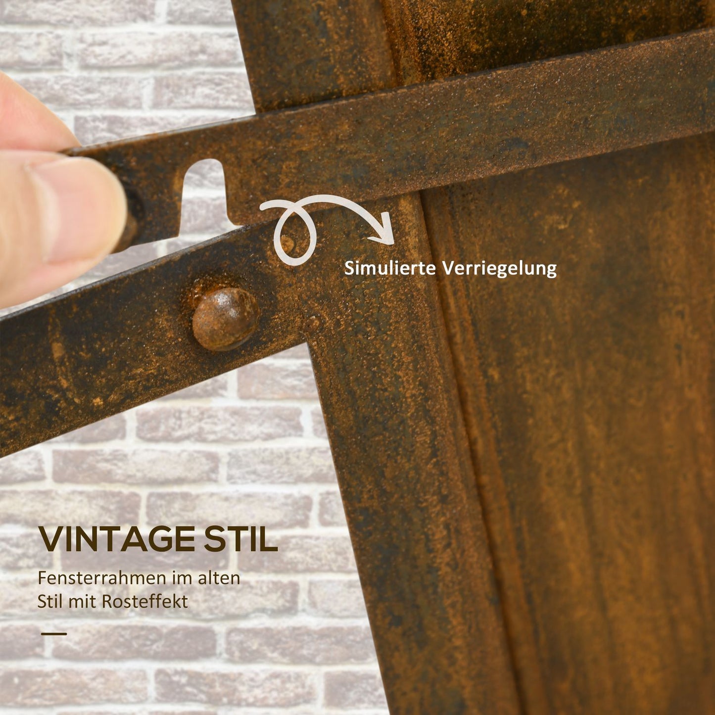 Rustic brown iron window, patina finish, 55x80 cm