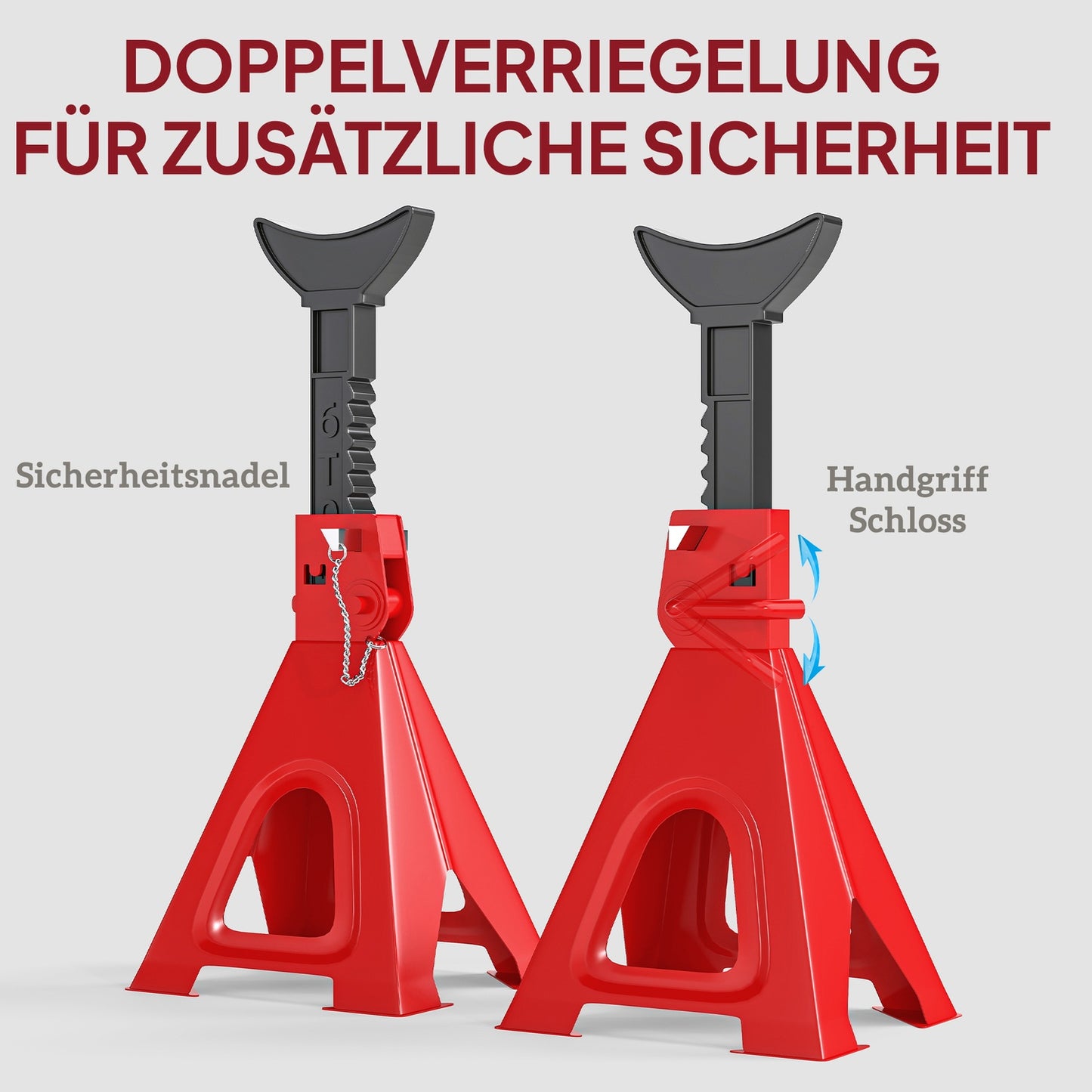 Jack stand 6 ton load capacity 2 pieces support stand including 2 safety pins height adjustable red