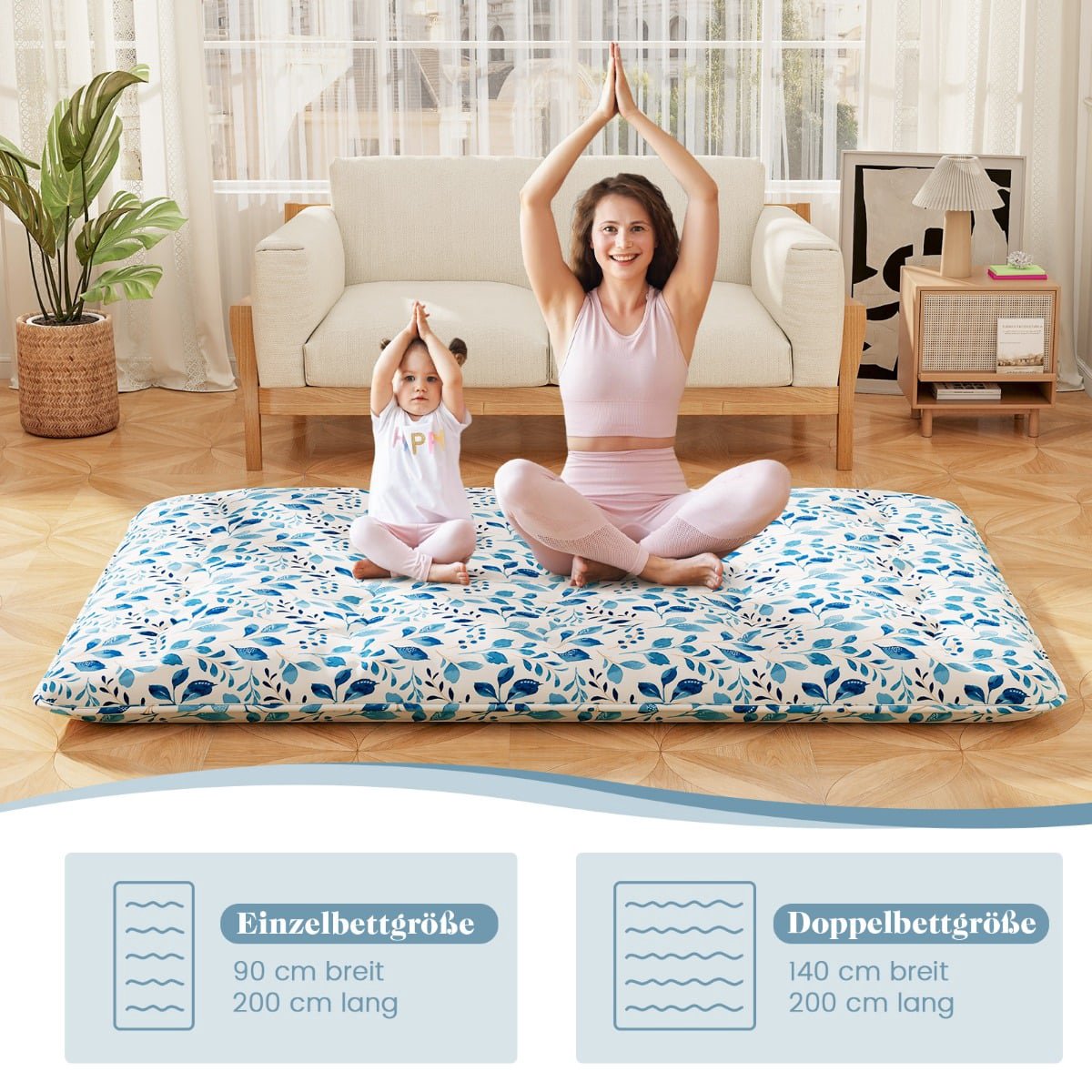 Japanese Futon Mattress, Washable Cover, 140x200 cm