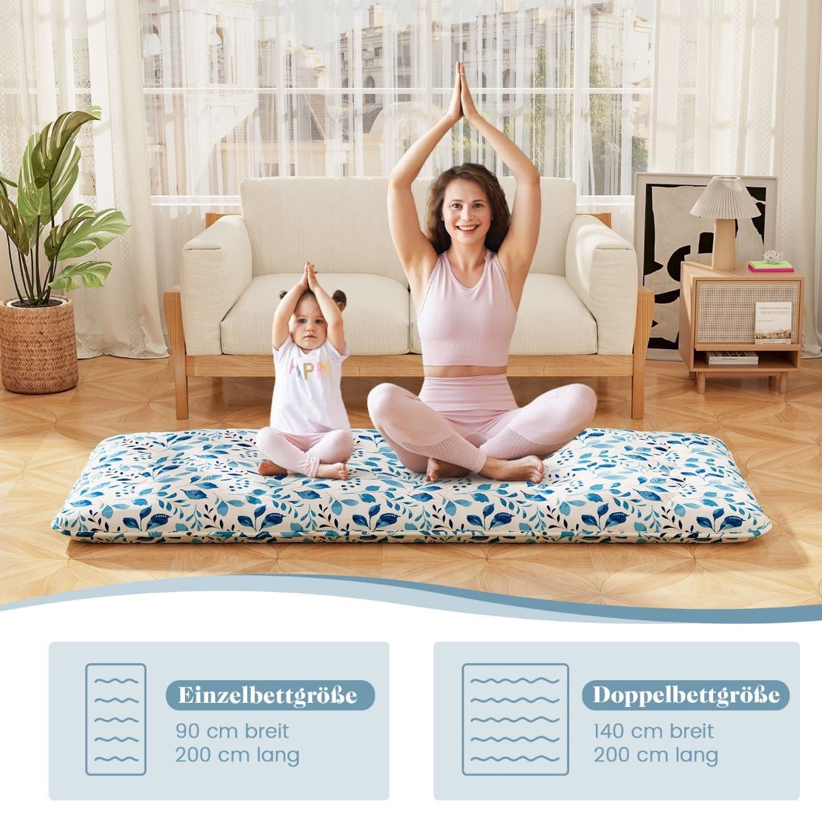 Japanese Futon Mattress, Washable Cover, 90x200 cm