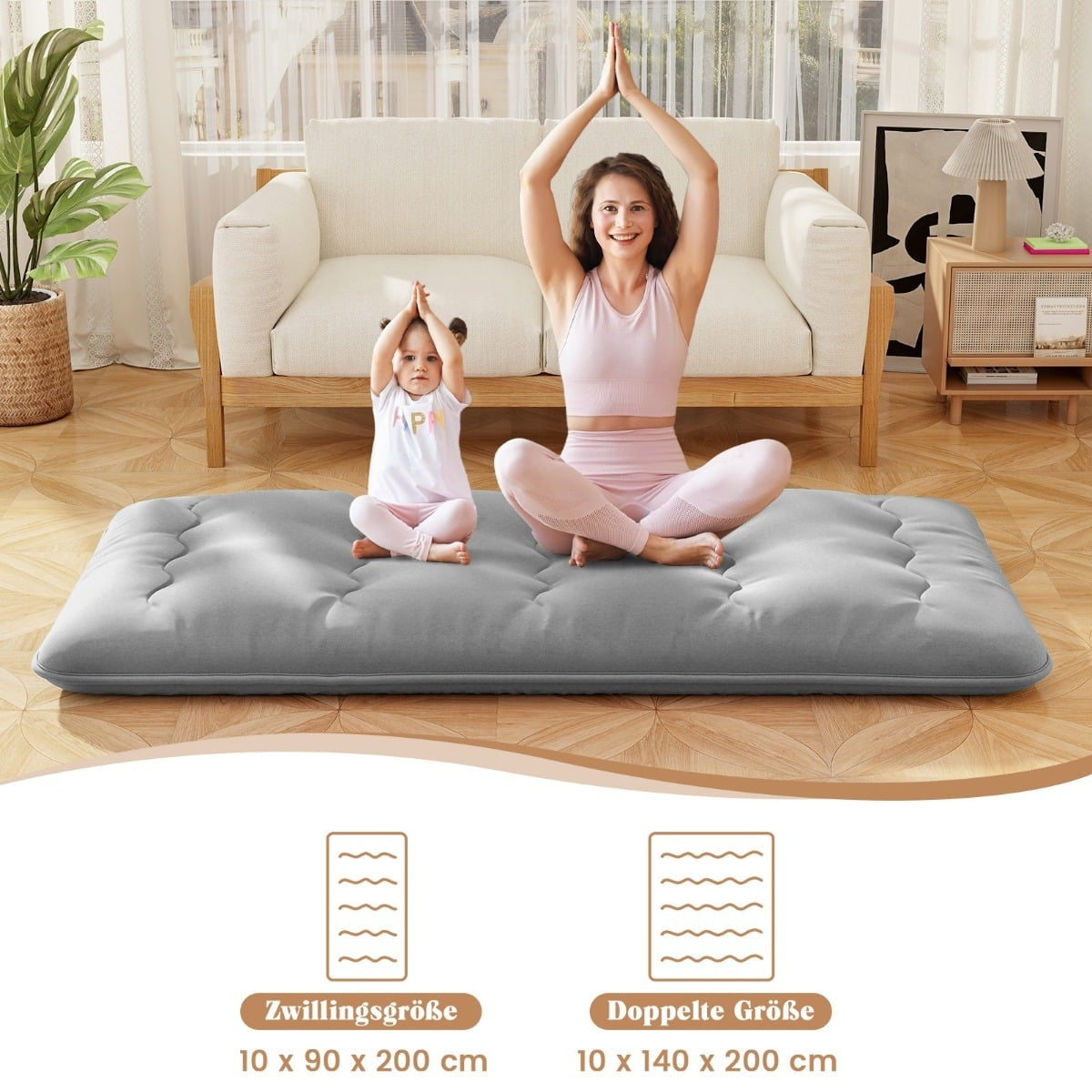 Japanese Futon Mattress with Washable Cover, 90x200 cm