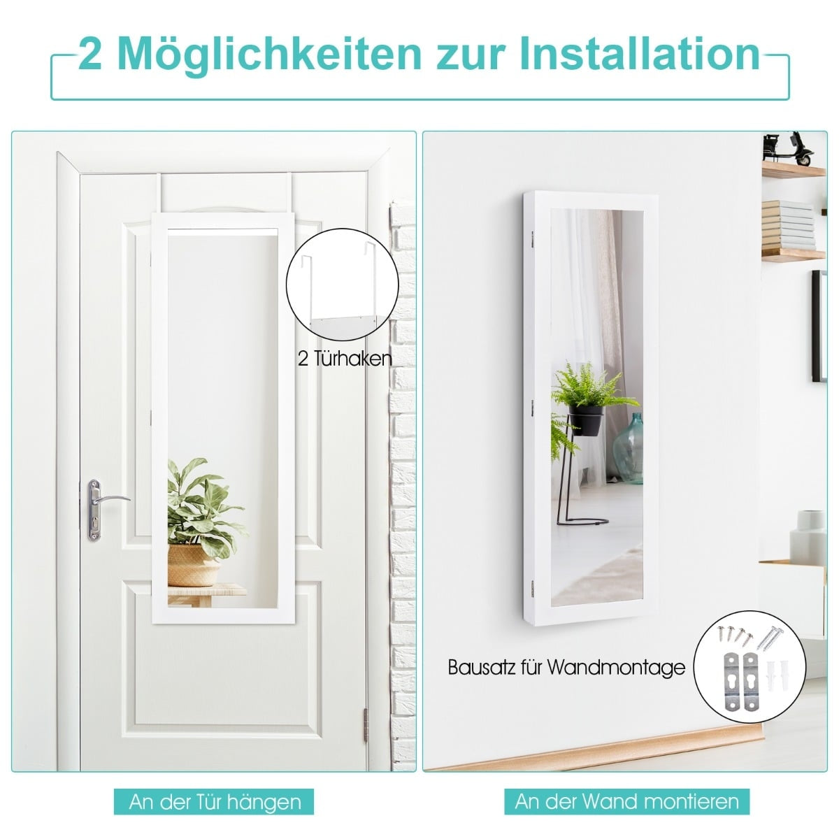 Jewelry Cabinet with Full-Length Mirror, White, 31.5x8.5x110 cm