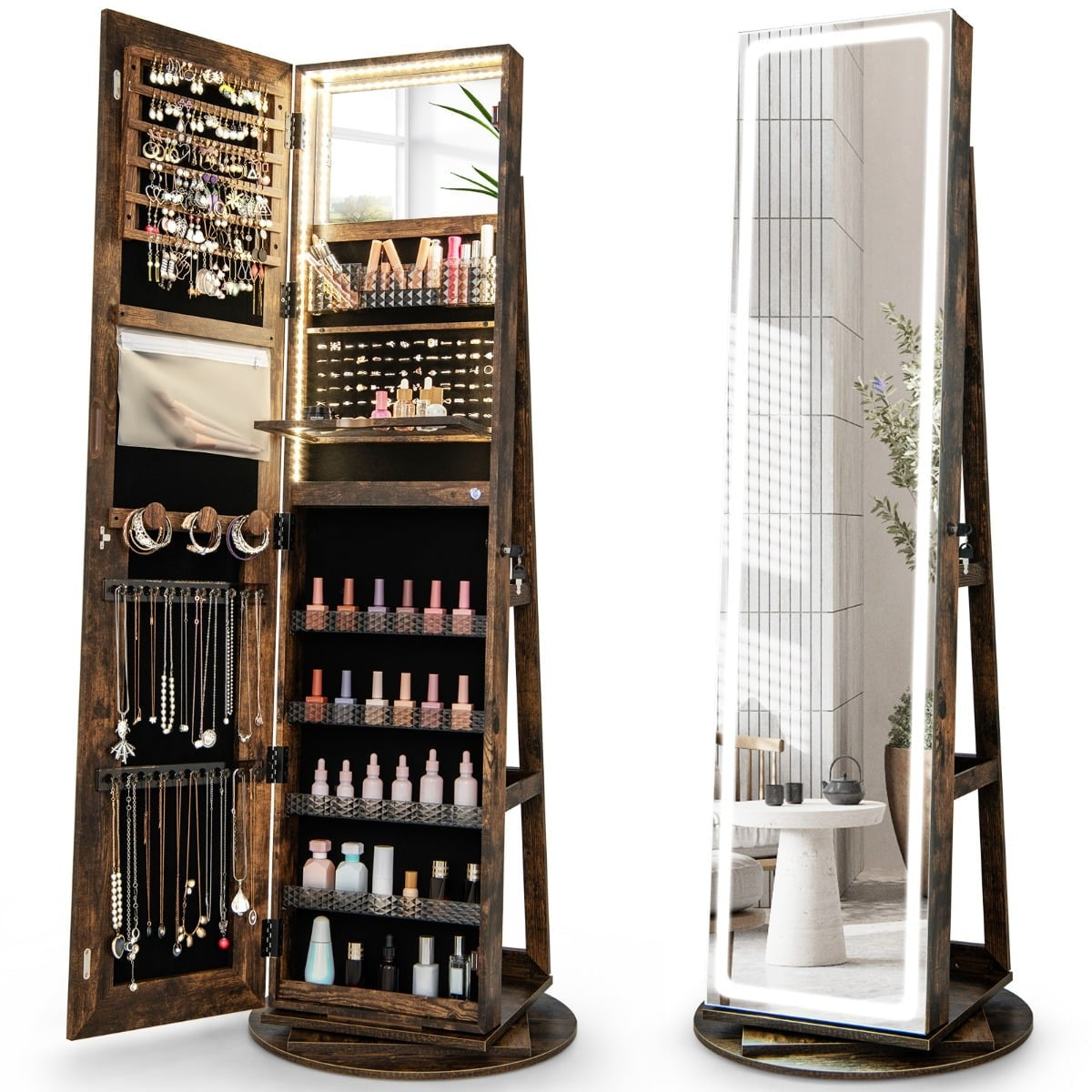 Jewelry Cabinet with Mirror and Adjustable LED Lights