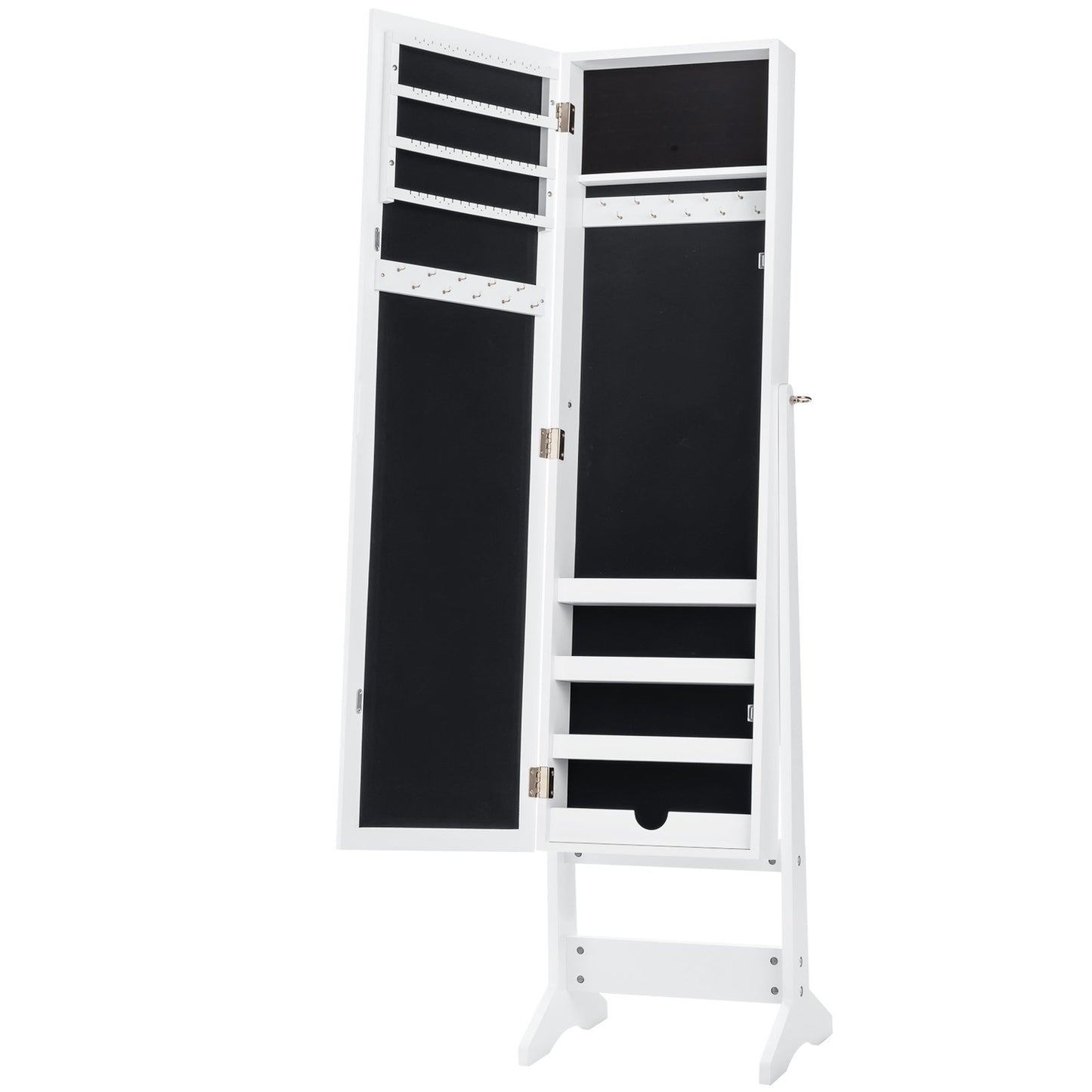 Jewelry cabinet, jewelry shelf, full-length mirror, mirror cabinet, tilt-adjustable, white