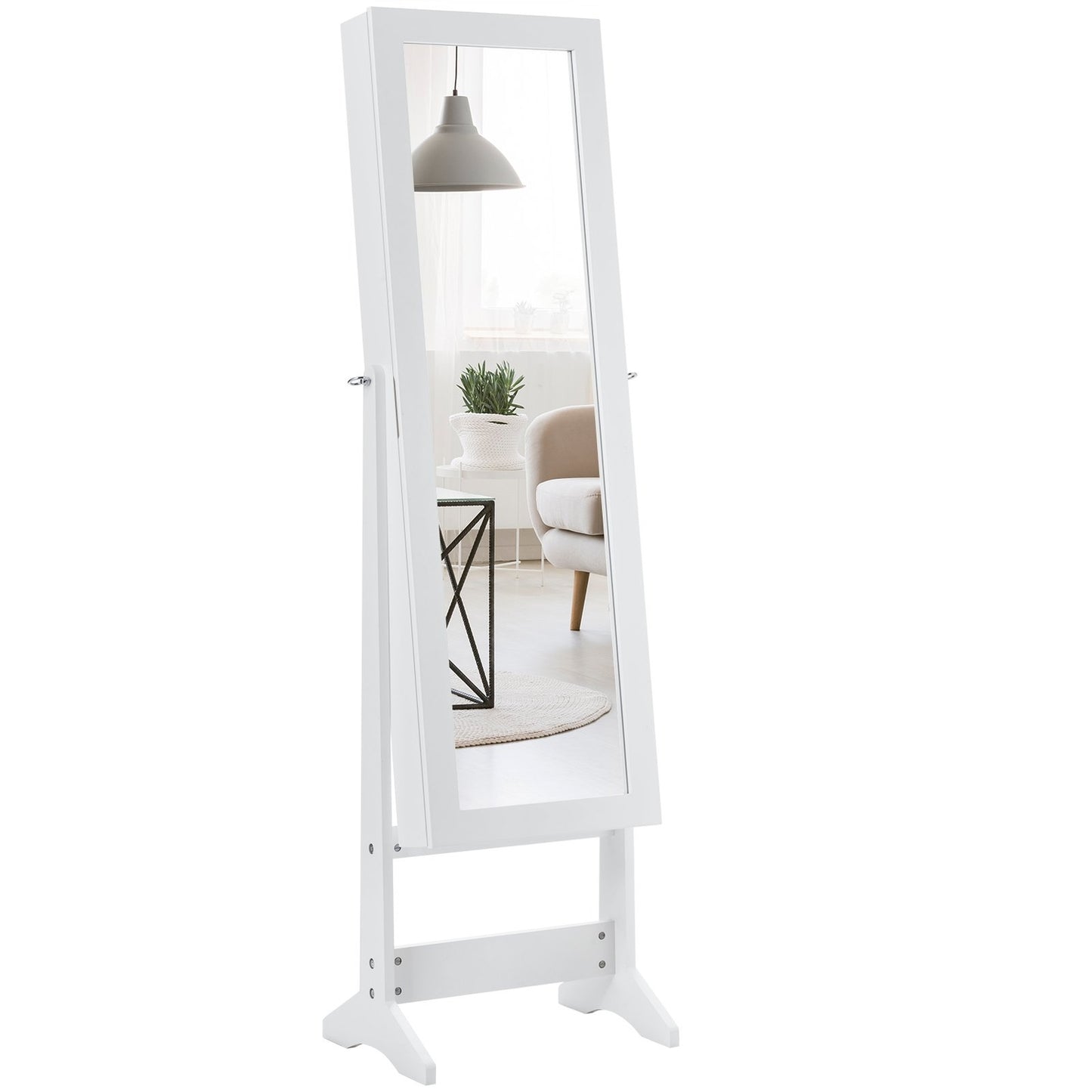 Jewelry cabinet, jewelry shelf, full-length mirror, mirror cabinet, tilt-adjustable, white