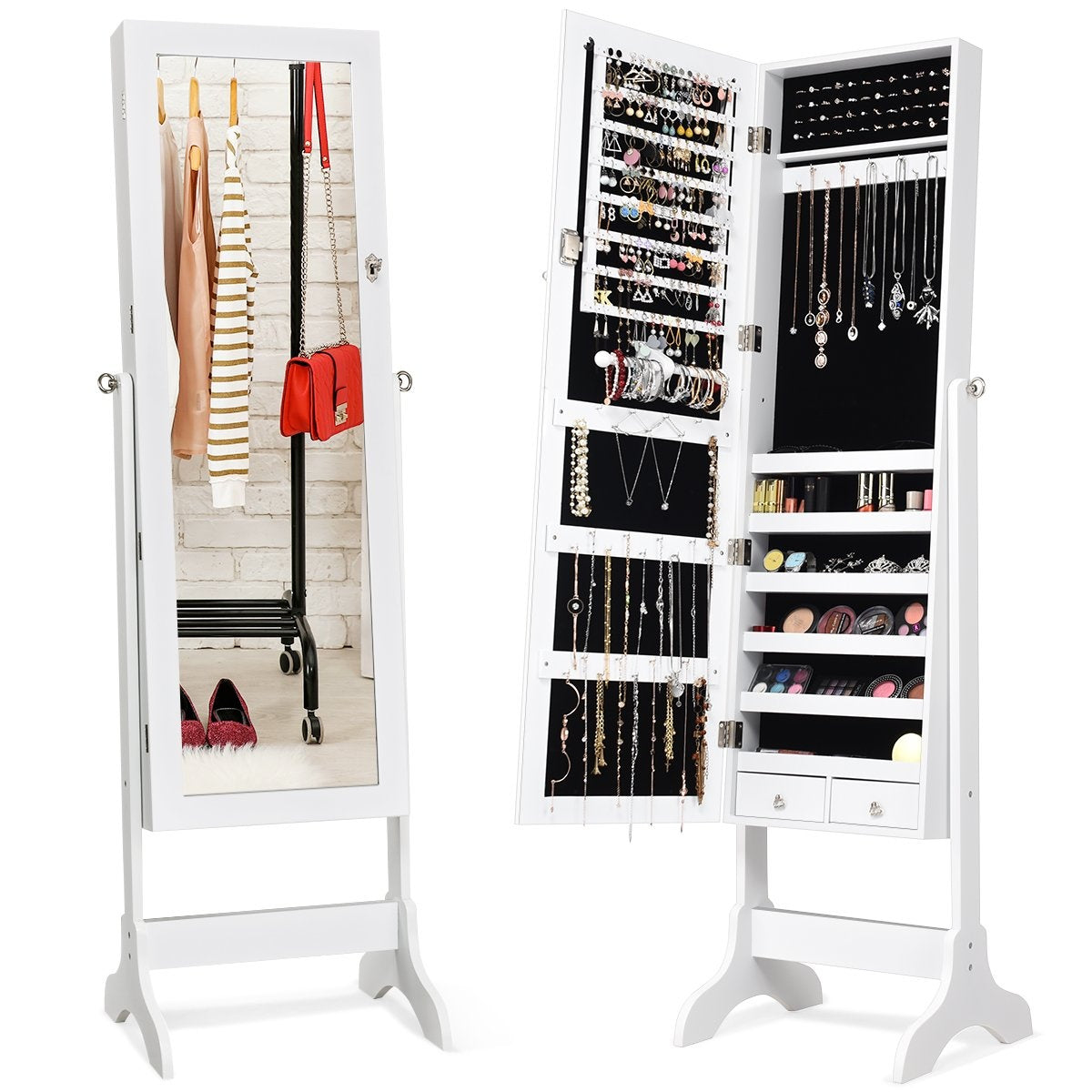 Jewelry cabinet lockable chmuck mirror cabinet with mirror 46 x 37 x 156 cm white