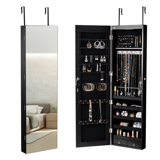 Jewelry cabinet wall mirror with LED lighting mirror cabinet 120 x 35.5 x 10 cm black/white-black