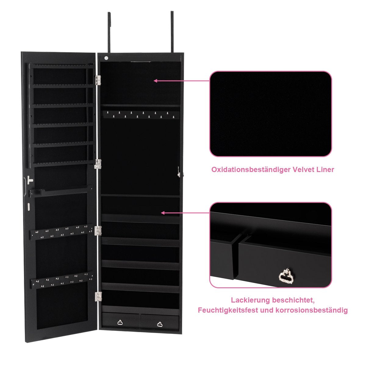 Jewelry cabinet wall mirror with LED lighting mirror cabinet 120 x 35.5 x 10 cm black/white-black