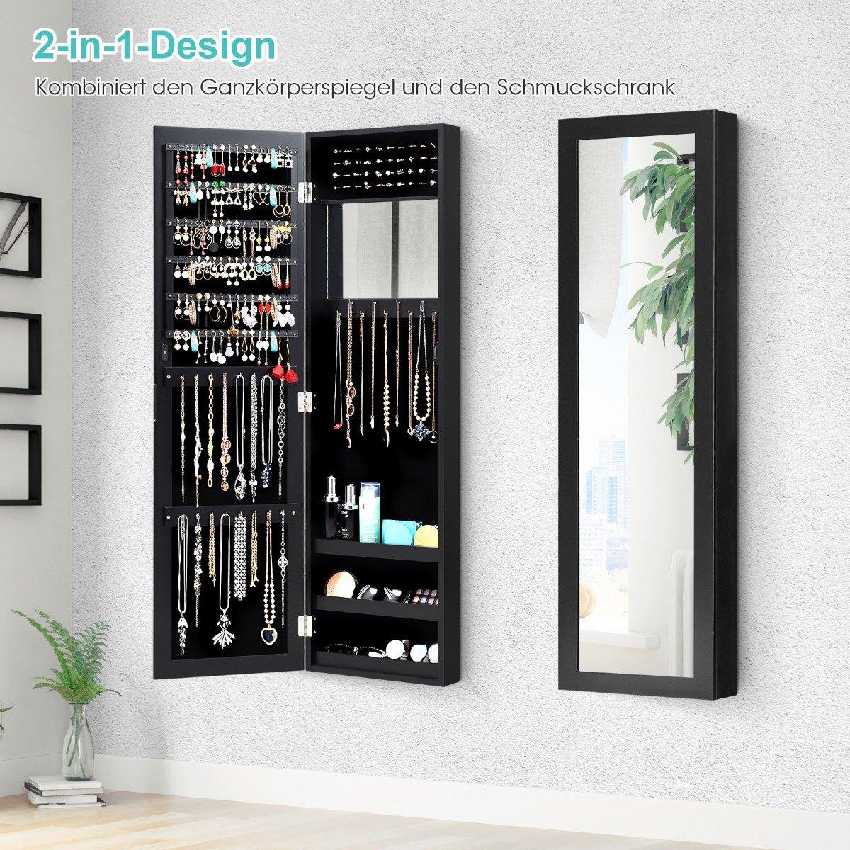 Jewelry cabinet with full-length mirror mirror cabinet 31.5 x 8.5 x 110 cm black