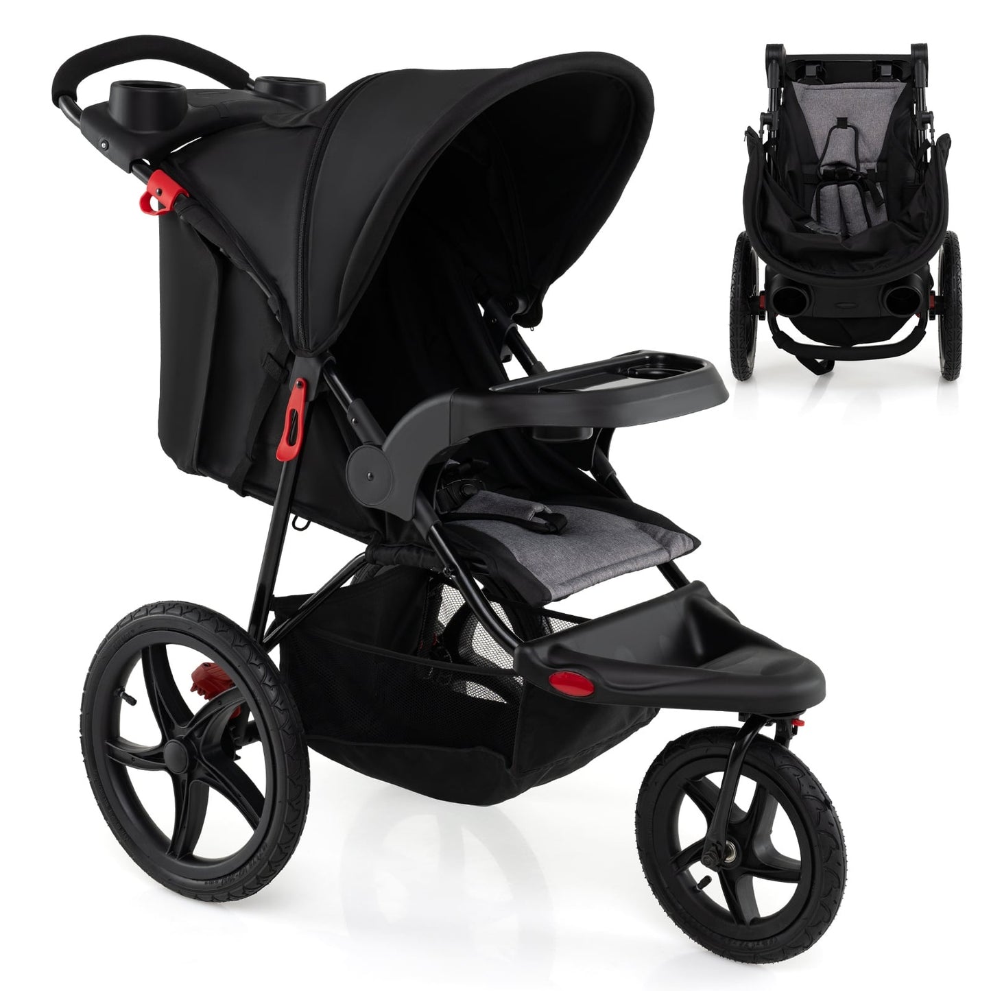 Jogging Stroller, Foldable with Adjustable Canopy & Seat