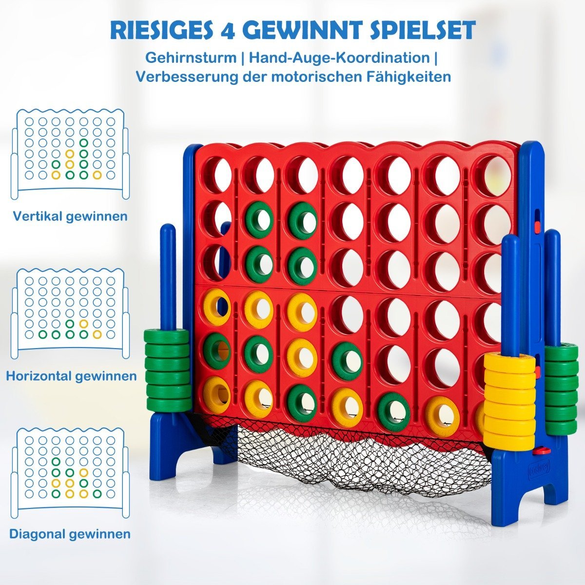 Jumbo 4-in-a-row set 119 cm large four-in-a-row game for children blue