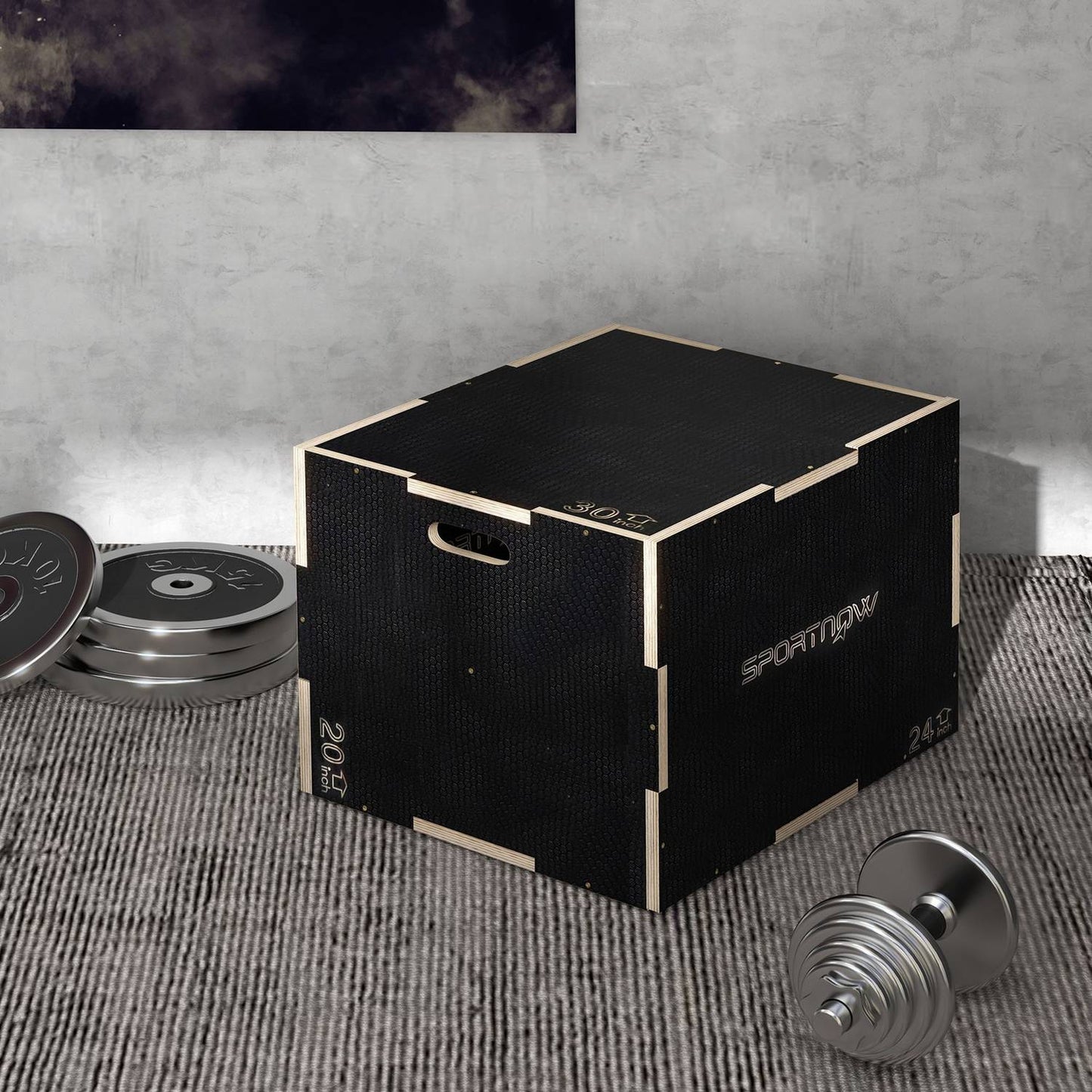 Plyometric Jump Box - 3 in 1 wooden platform with handles