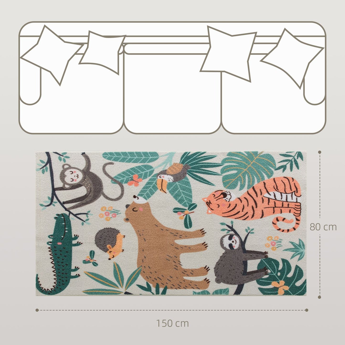 Jungle Pattern Fleece Rug, Easy-Care, Cream/Multi-Colored