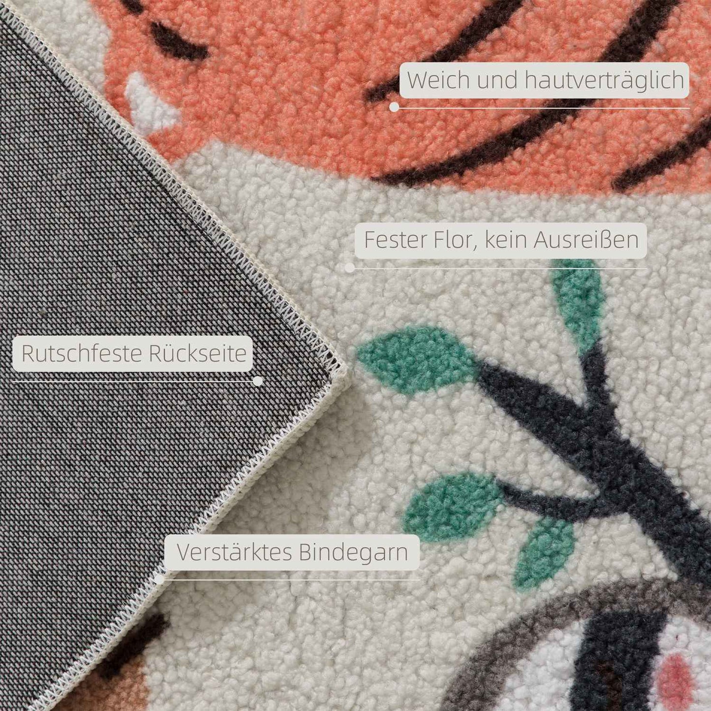 Jungle Pattern Fleece Rug, Easy-Care, Cream/Multi-Colored