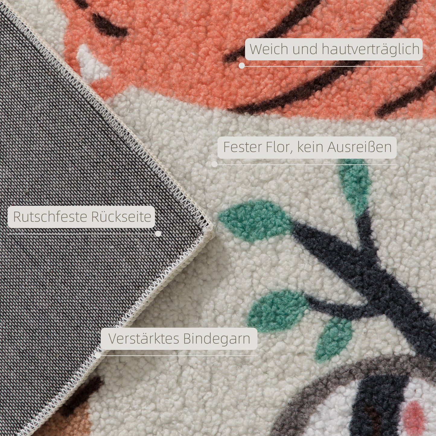 Jungle Pattern Fleece Rug, Non-Slip, Cream & Multicolor