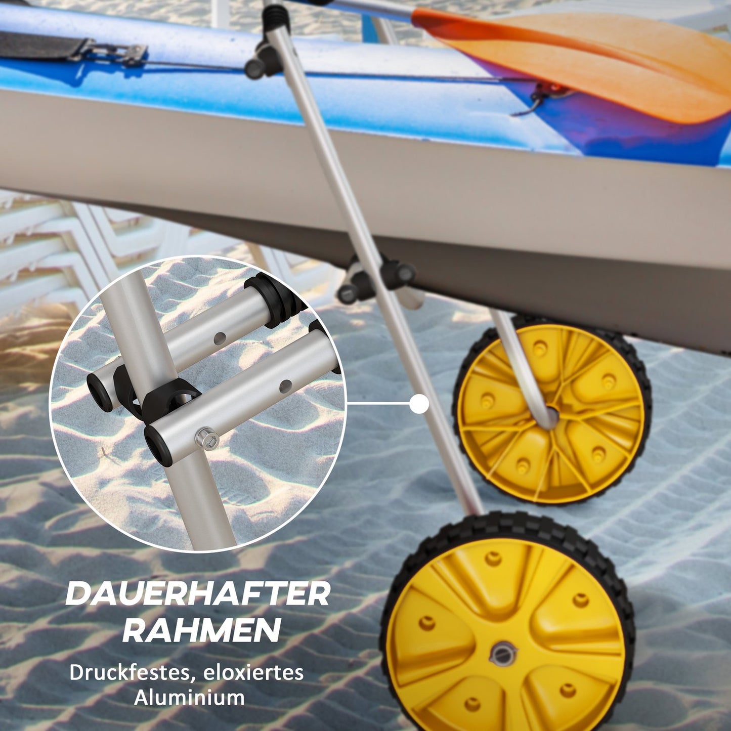 Adjustable kayak trailer with tension strap, aluminum