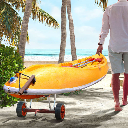 Adjustable kayak and canoe trailer with strap