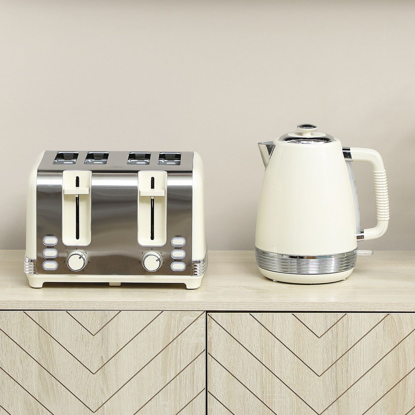 Kettle & Toaster Set, 1.7L, 2200W, 4-Slot, 7 Browning Levels