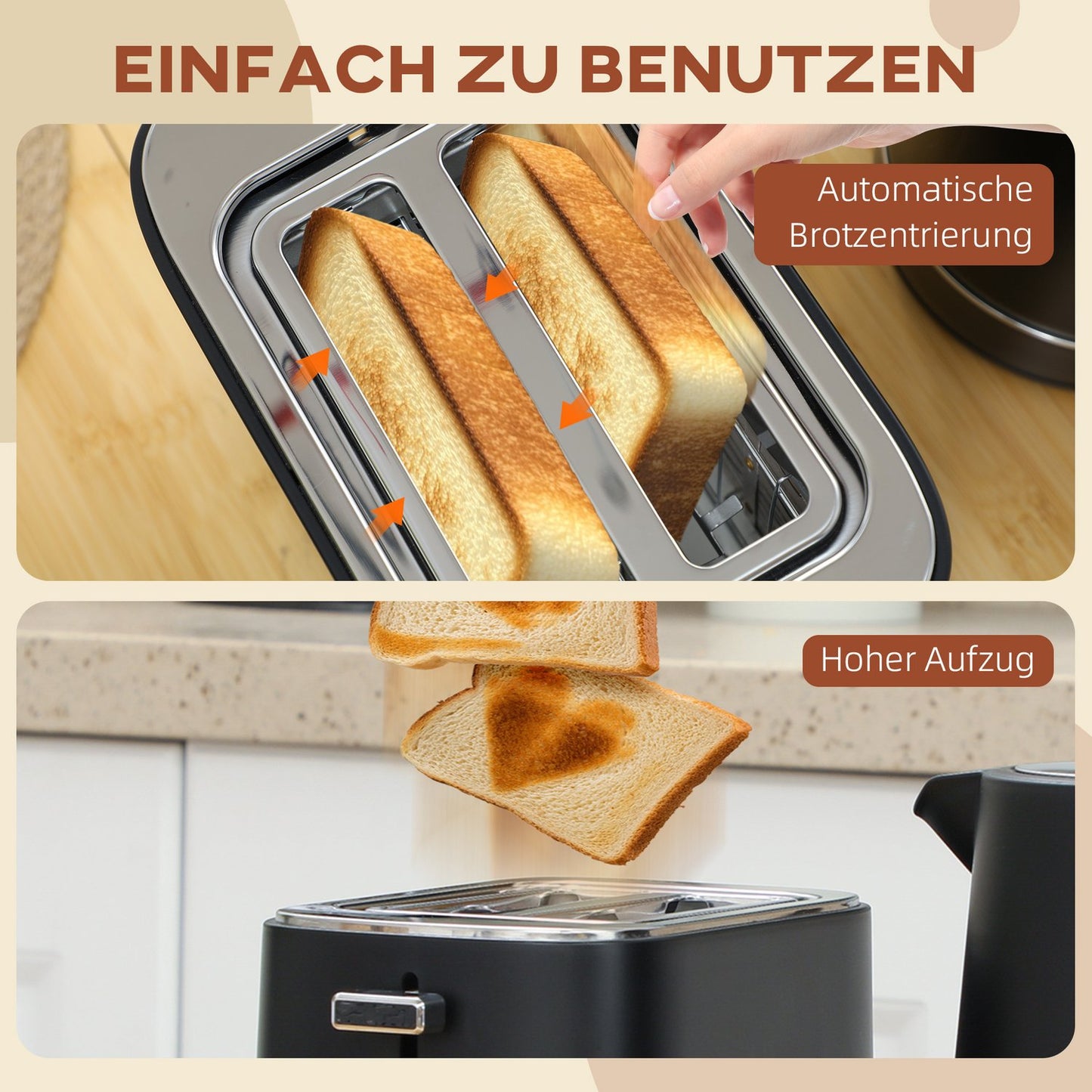 Kettle and Toaster Set - 2200W, 1.7L, 6 Levels Browning, Black