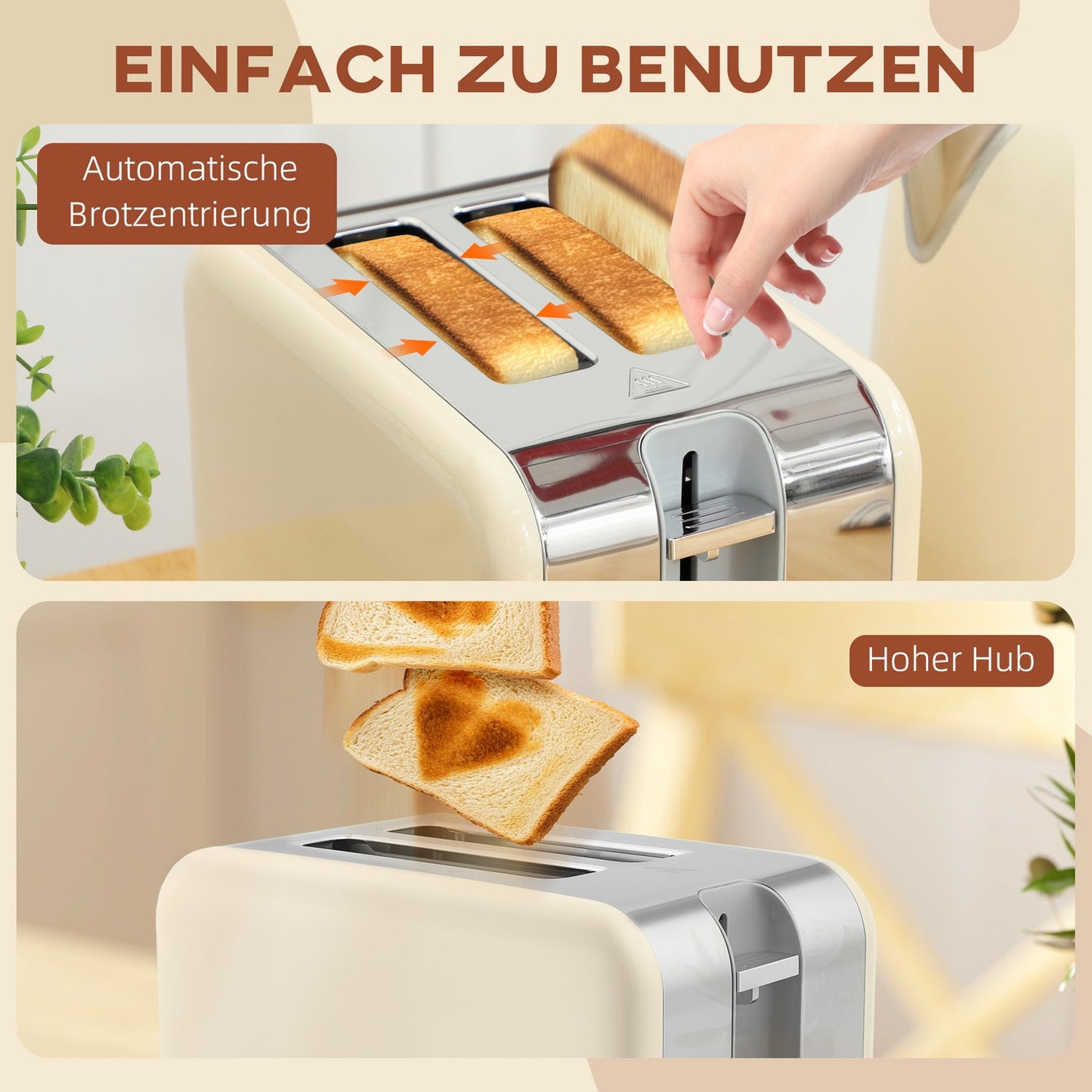 Kettle & Toaster Set, 2200W, 7 Browning Levels, Cream