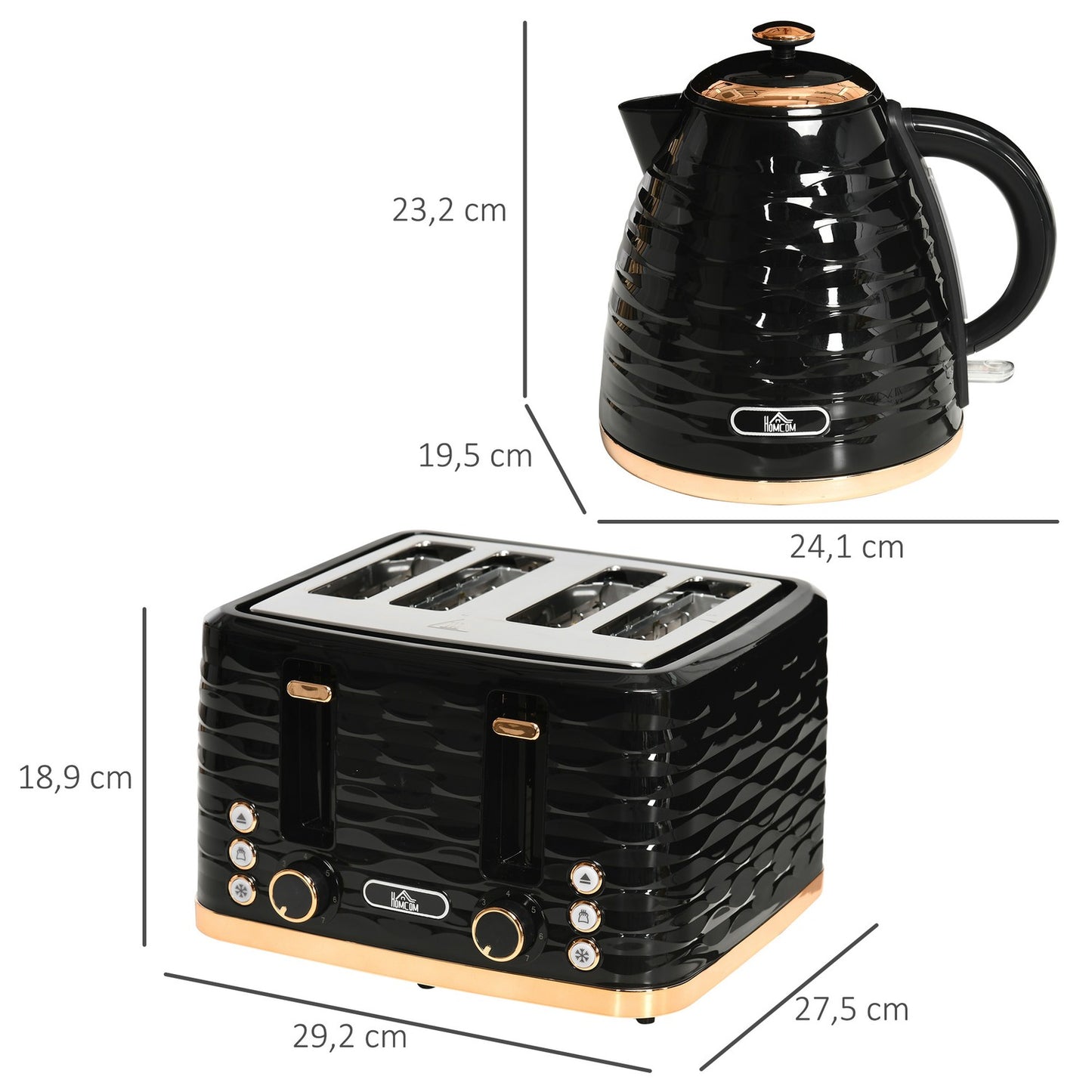 Kettle and toaster breakfast set, 1.7L, 4 slices, black