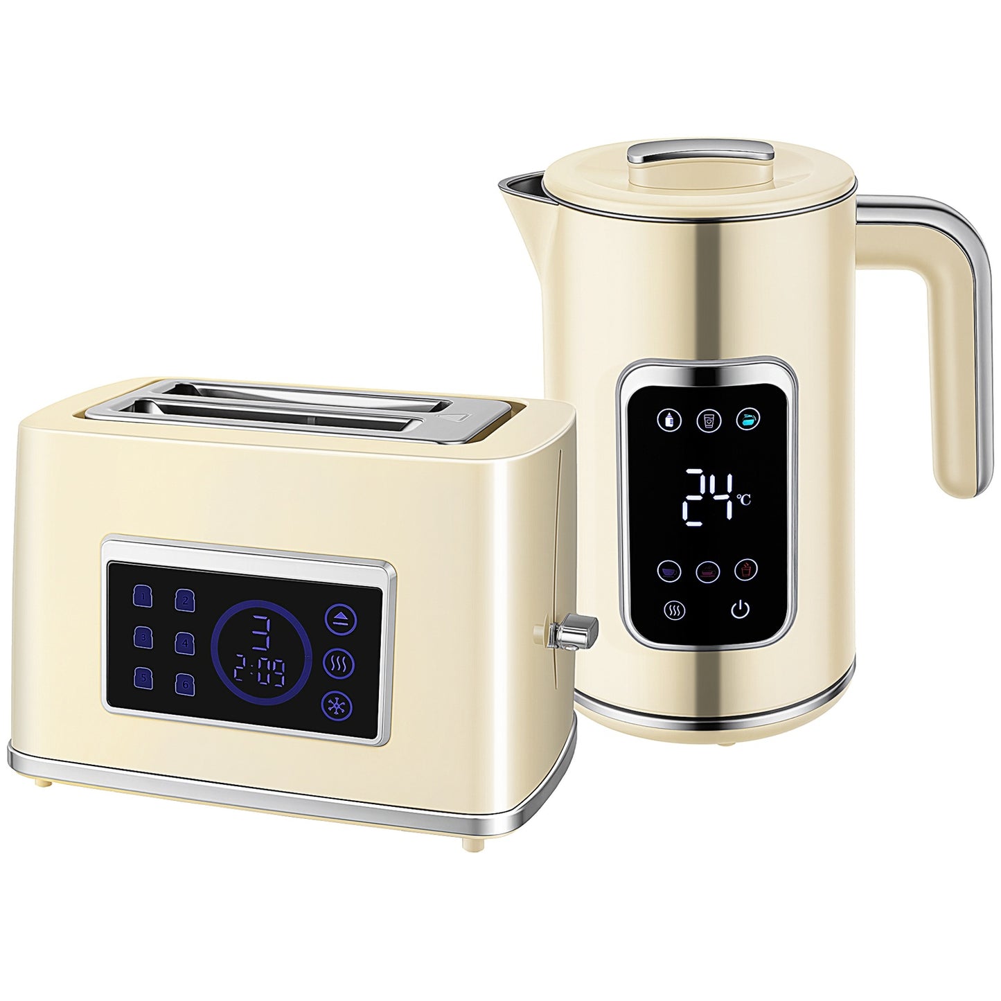 Kettle & Toaster Set, LED Touch, 1.7L, 2 Slots, Cream