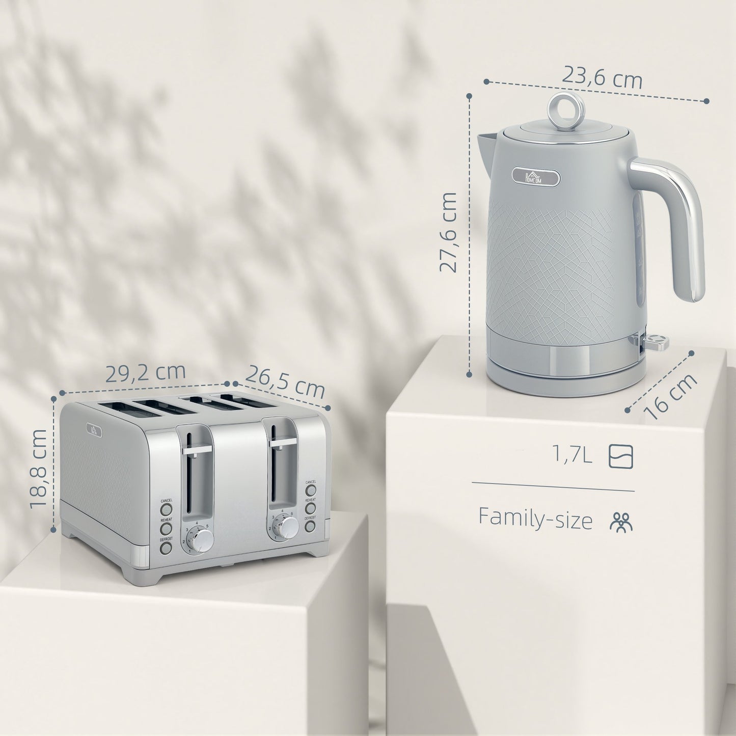 Kettle and Toaster Set, 1.7L 2200W Fast Boil, 4-Slice Toaster