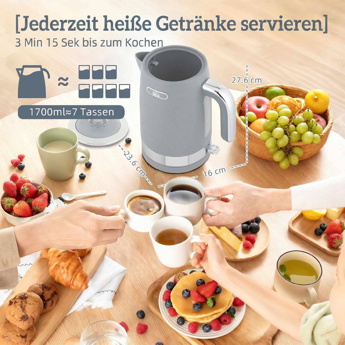 Kettle and Toaster Set, 1.7L 2200W Fast Boil, 4-Slice Toaster