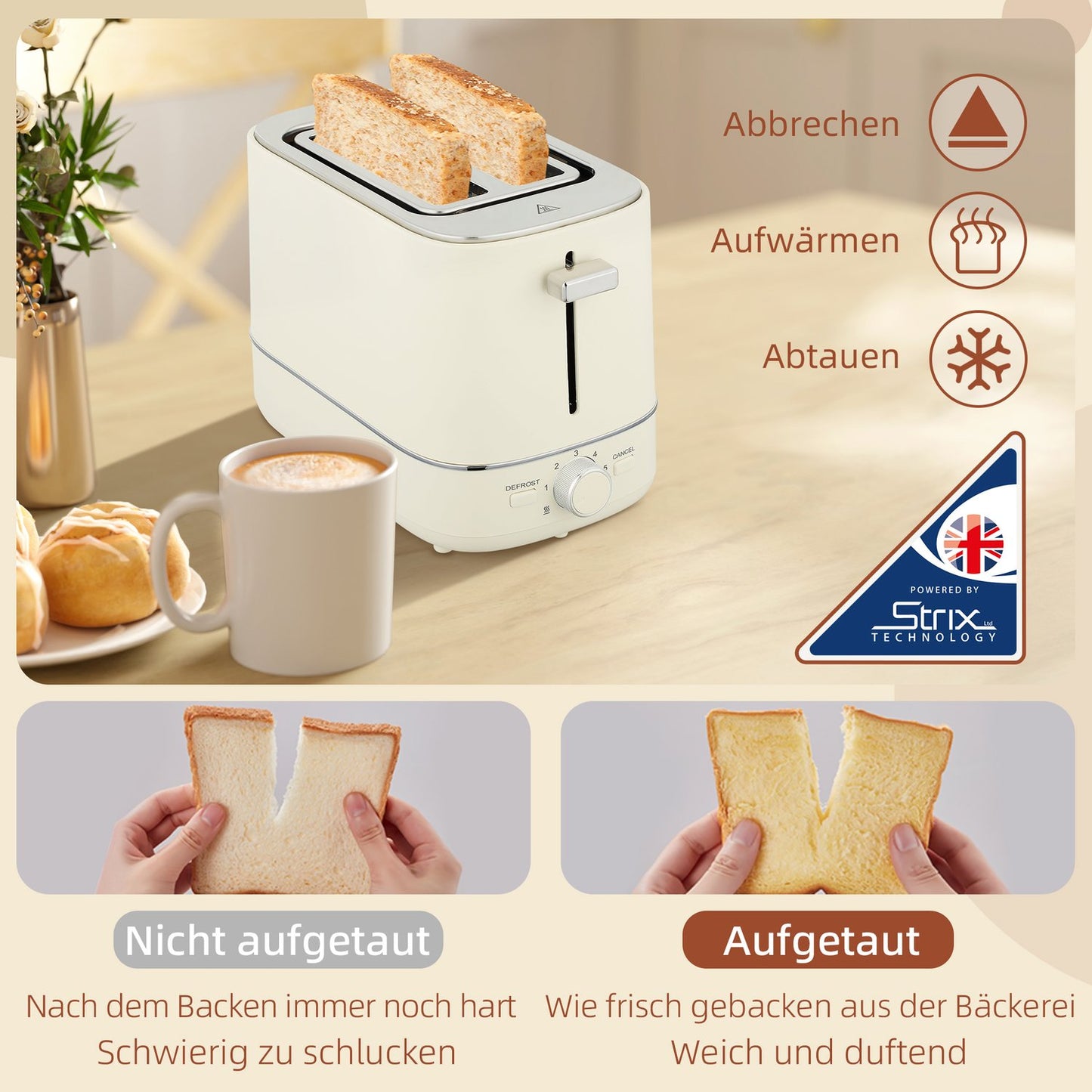 Kettle and Toaster Set, 1.7L, 6 Browning Levels, Beige