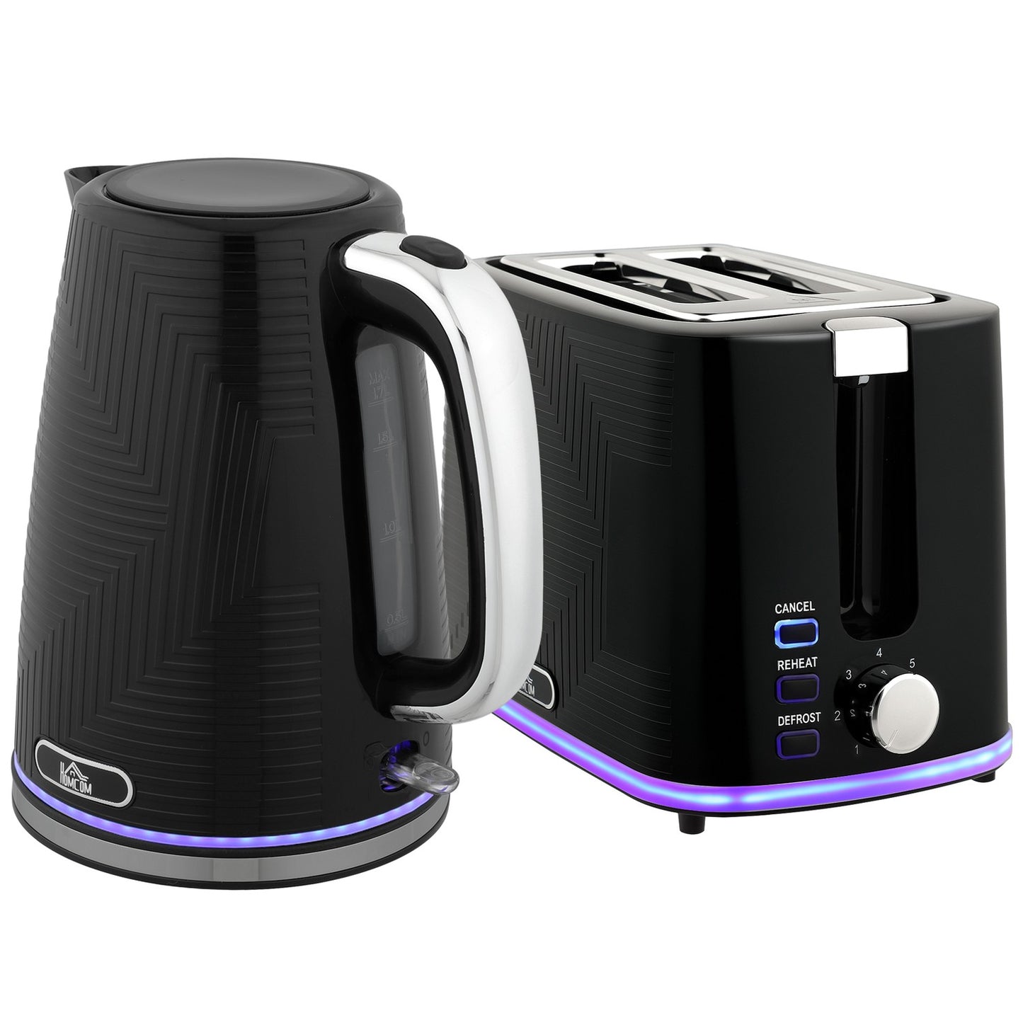 Kettle and Toaster Set, 2200W, 2-Slice, Black