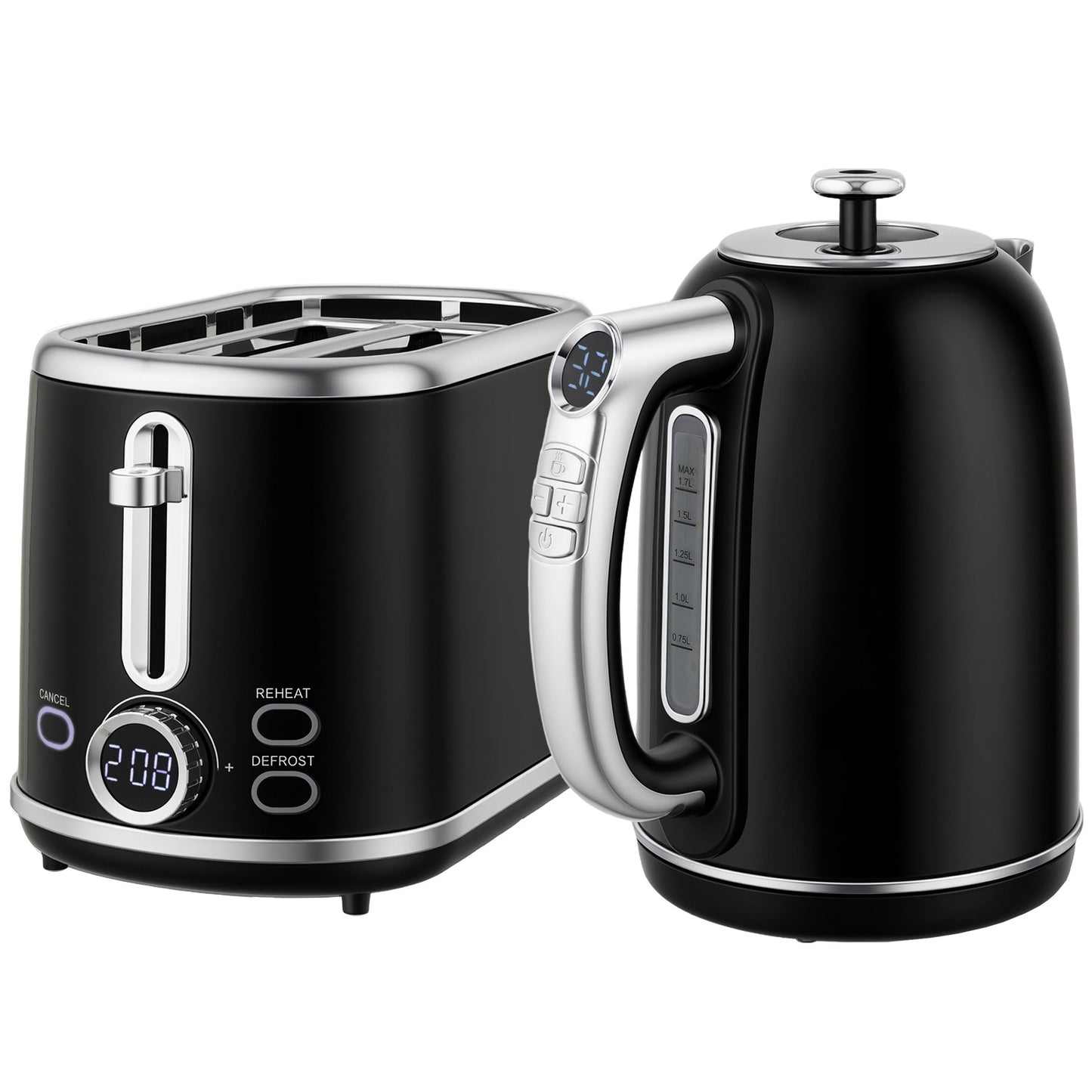 Kettle and Toaster Set, LED Display, 1.7L, 2200W, Black