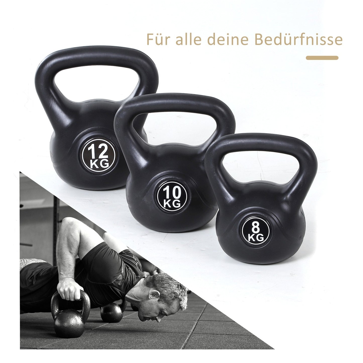 Kettlebell 10kg, Sand-Filled, Black, Beginner-Friendly