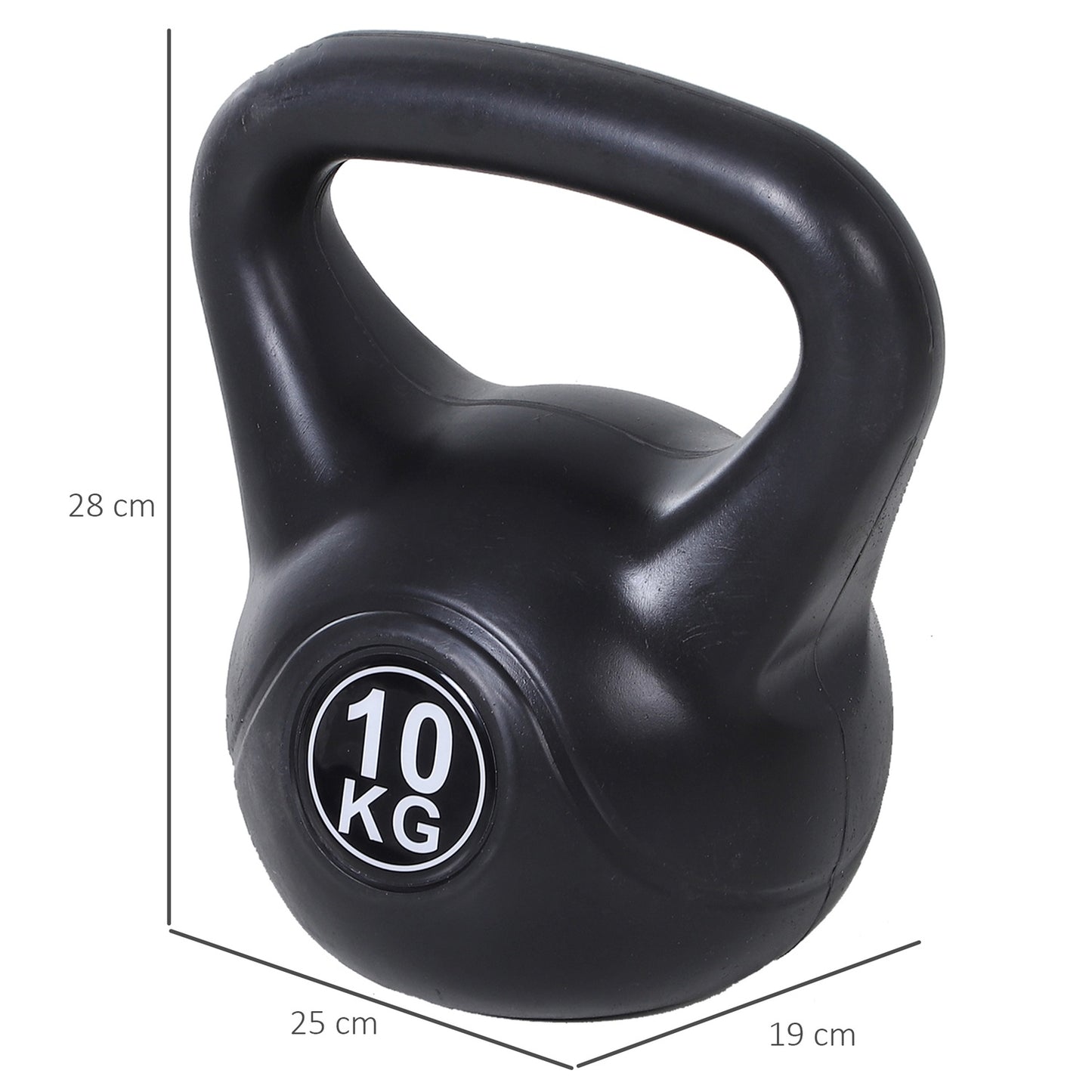 Kettlebell 10kg, Sand-Filled, Black, Beginner-Friendly