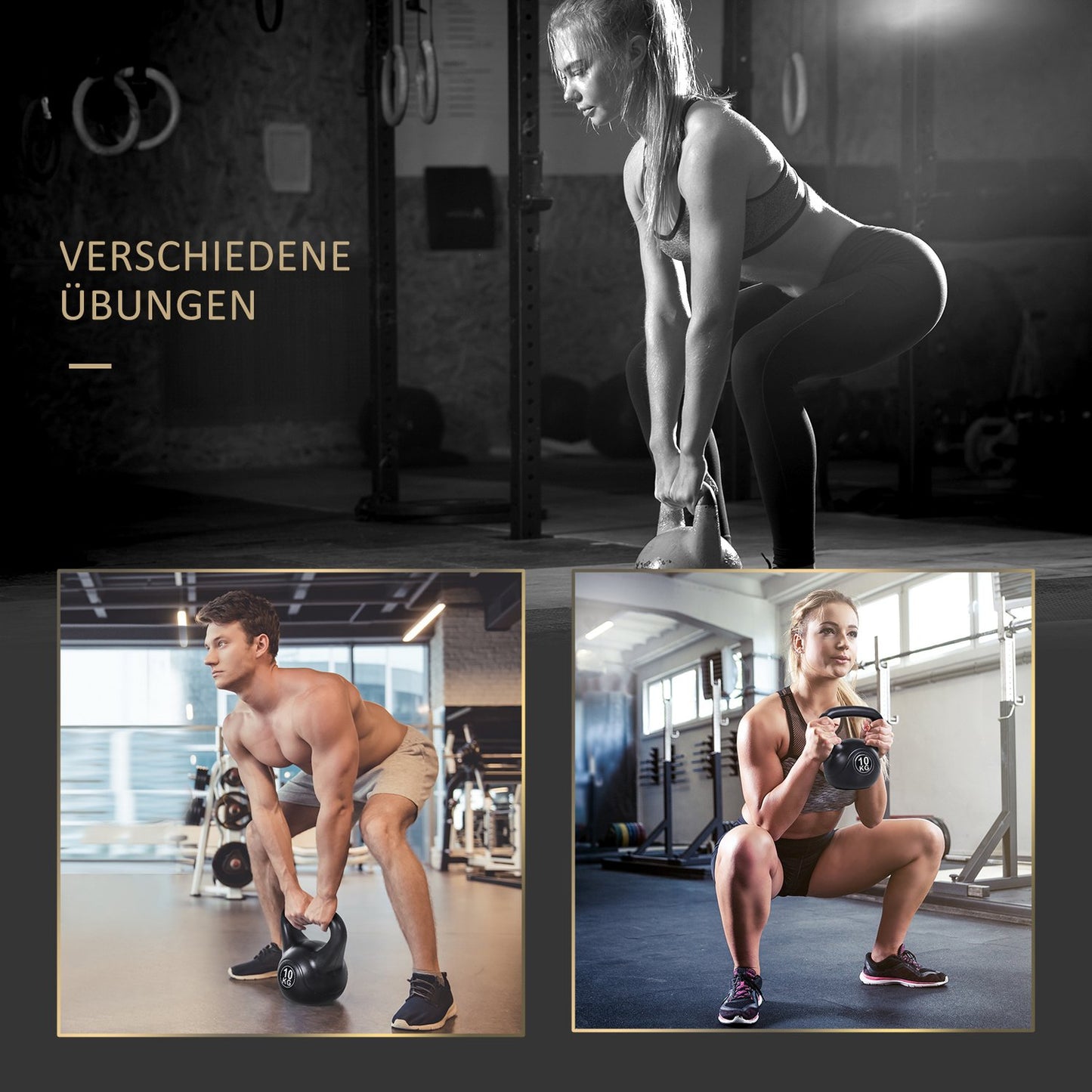 Kettlebell 10kg, Sand-Filled, Black, Beginner-Friendly
