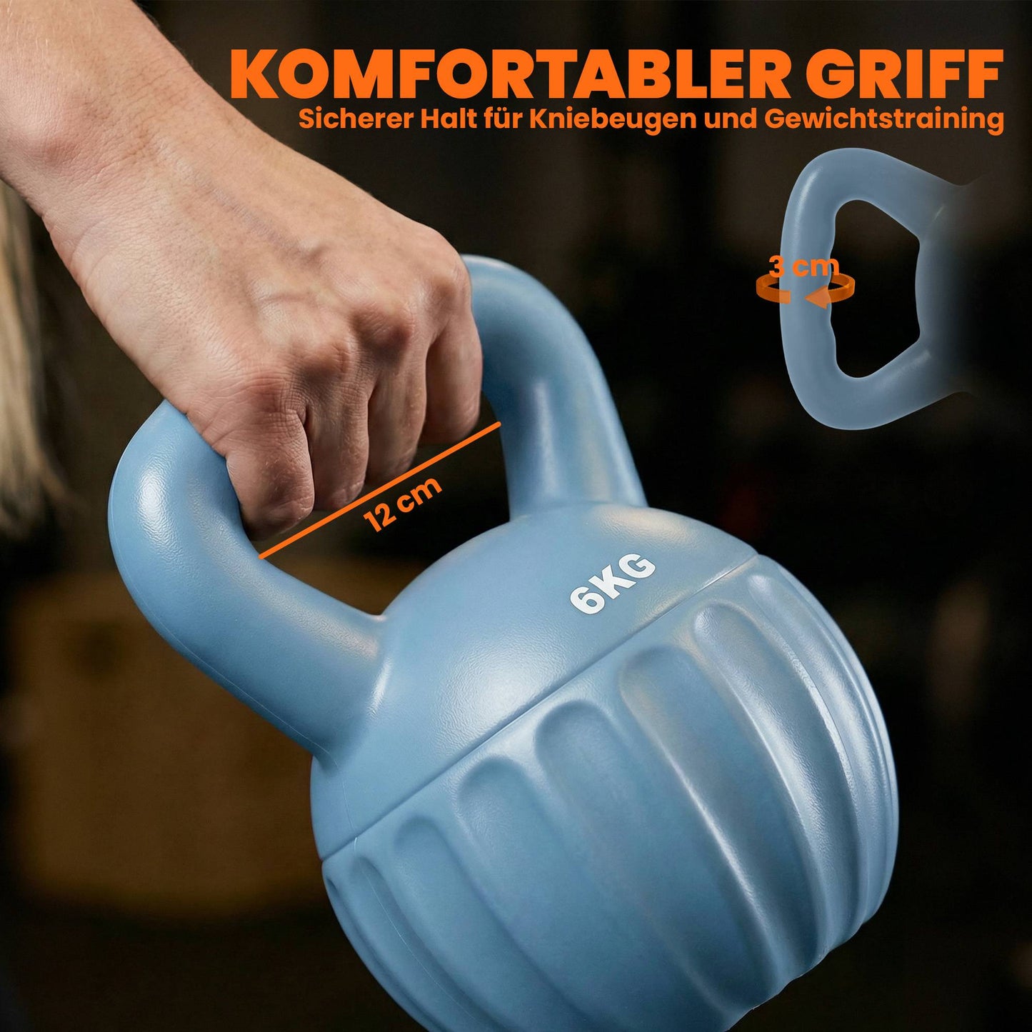 Kettlebell 6kg Sand-Filled, Non-Slip Grip, Blue