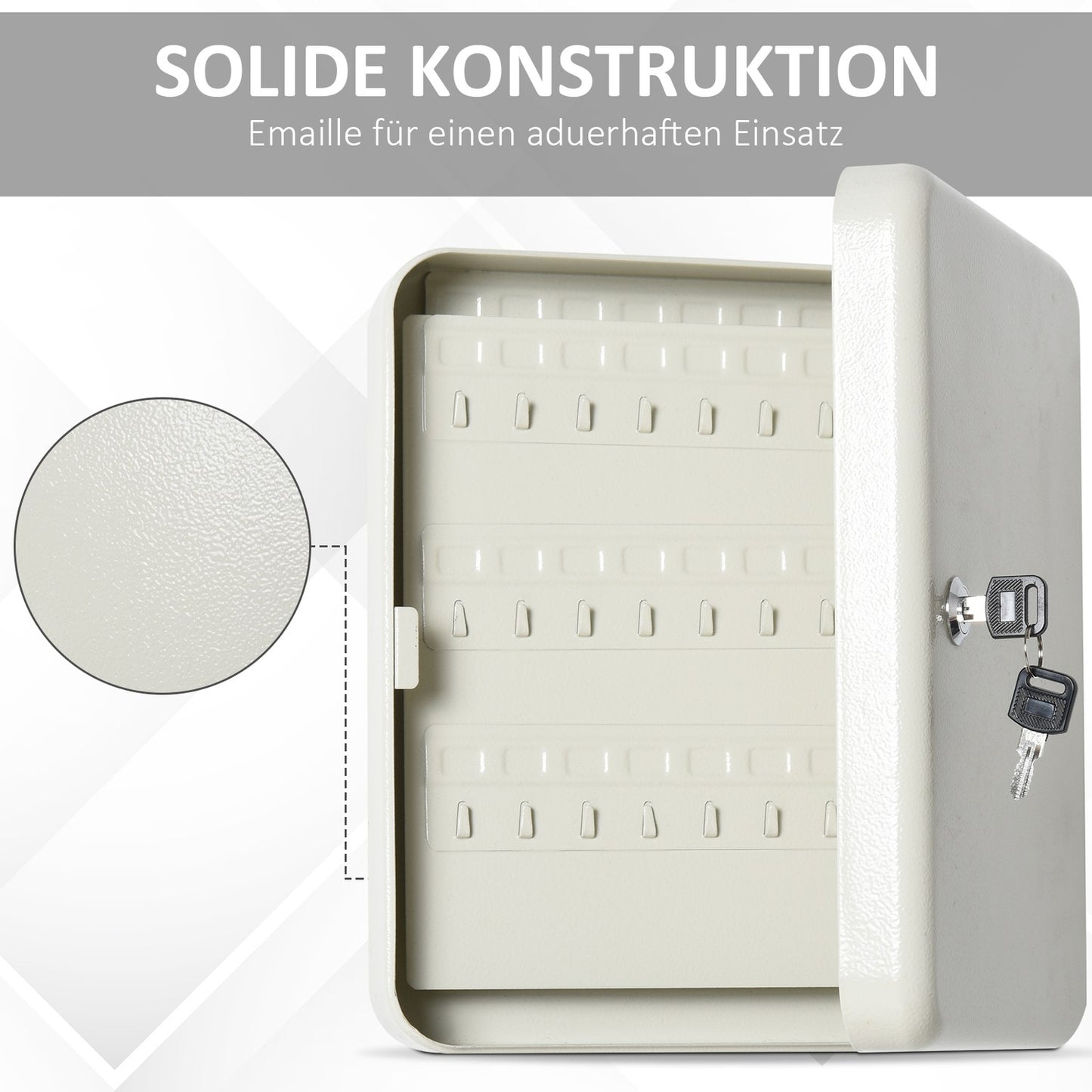 Lockable steel key cabinet, 93 hooks, cream white, 30x24x7.5 cm