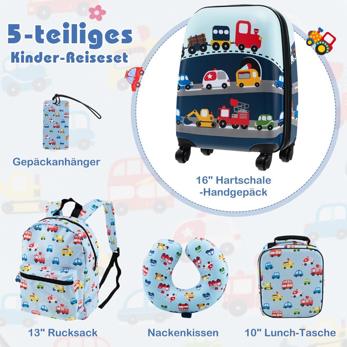 Kids' 5-Piece Luggage Set: 16"" Suitcase, Backpack, Blue